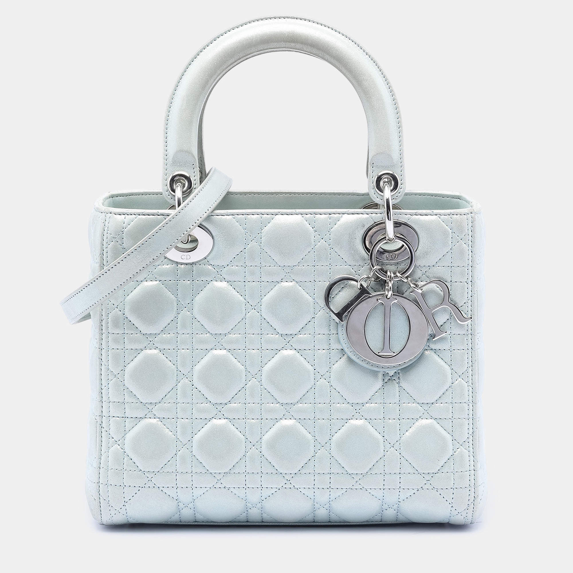 Pre Owned Dior Blue Medium Iridescent Lambskin Cannage Lady Dior