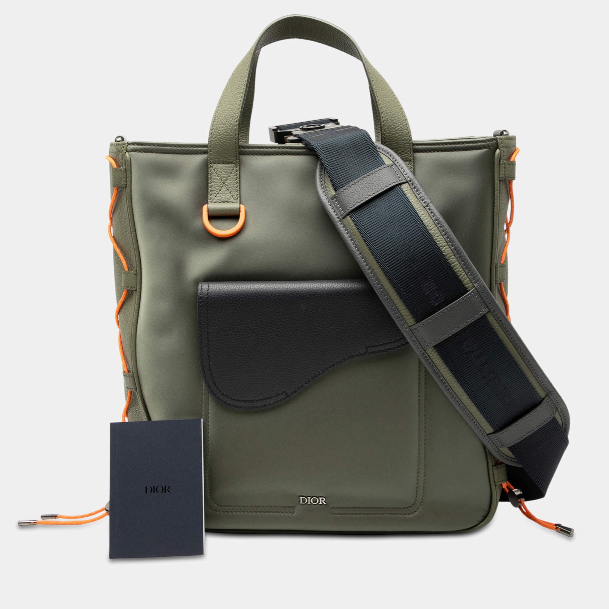 Pre Owned Dior Green Sacai Nylon and Leather Saddle Tote