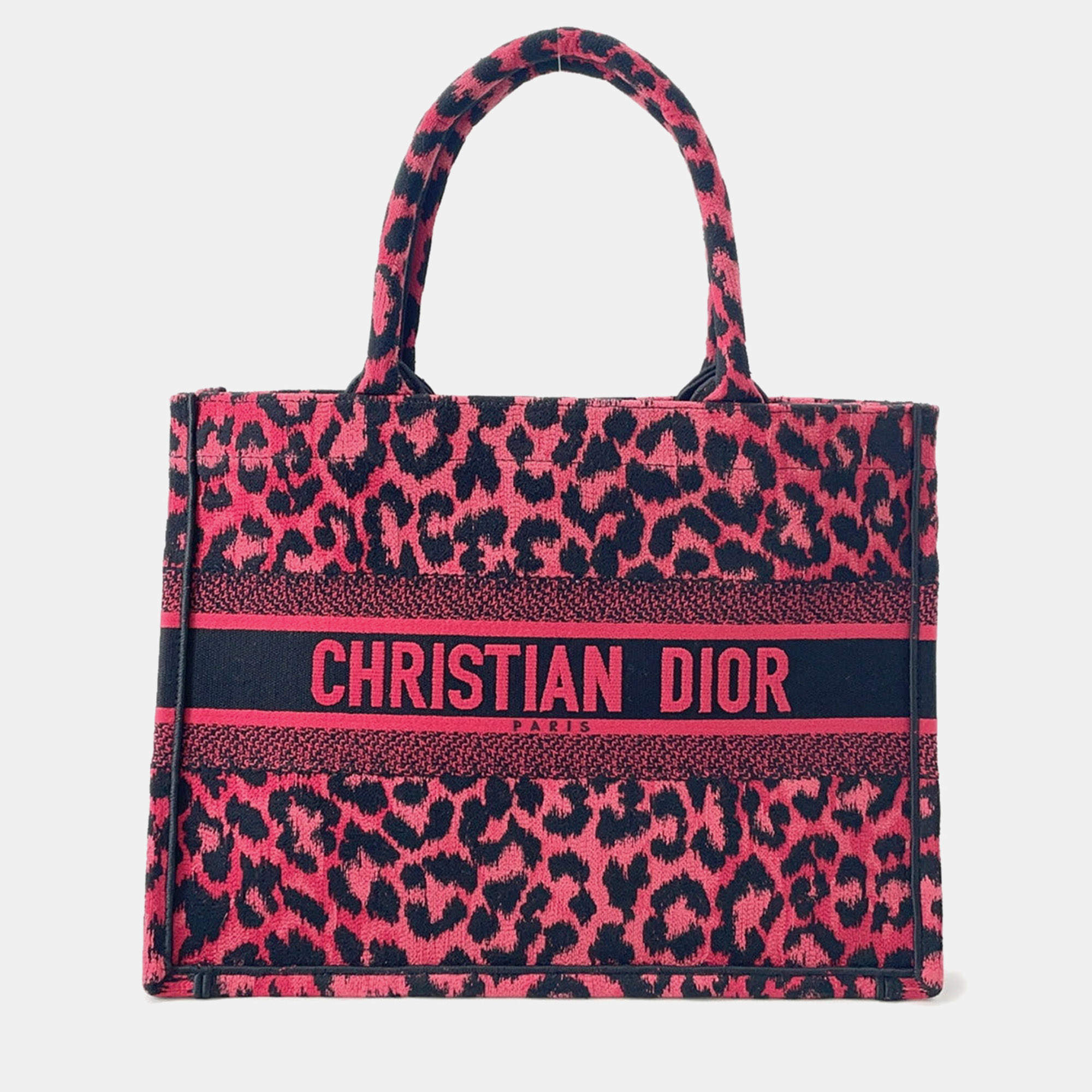 Pre Owned Dior Book Tote Leopard Pink/Black Canvas Size Medium