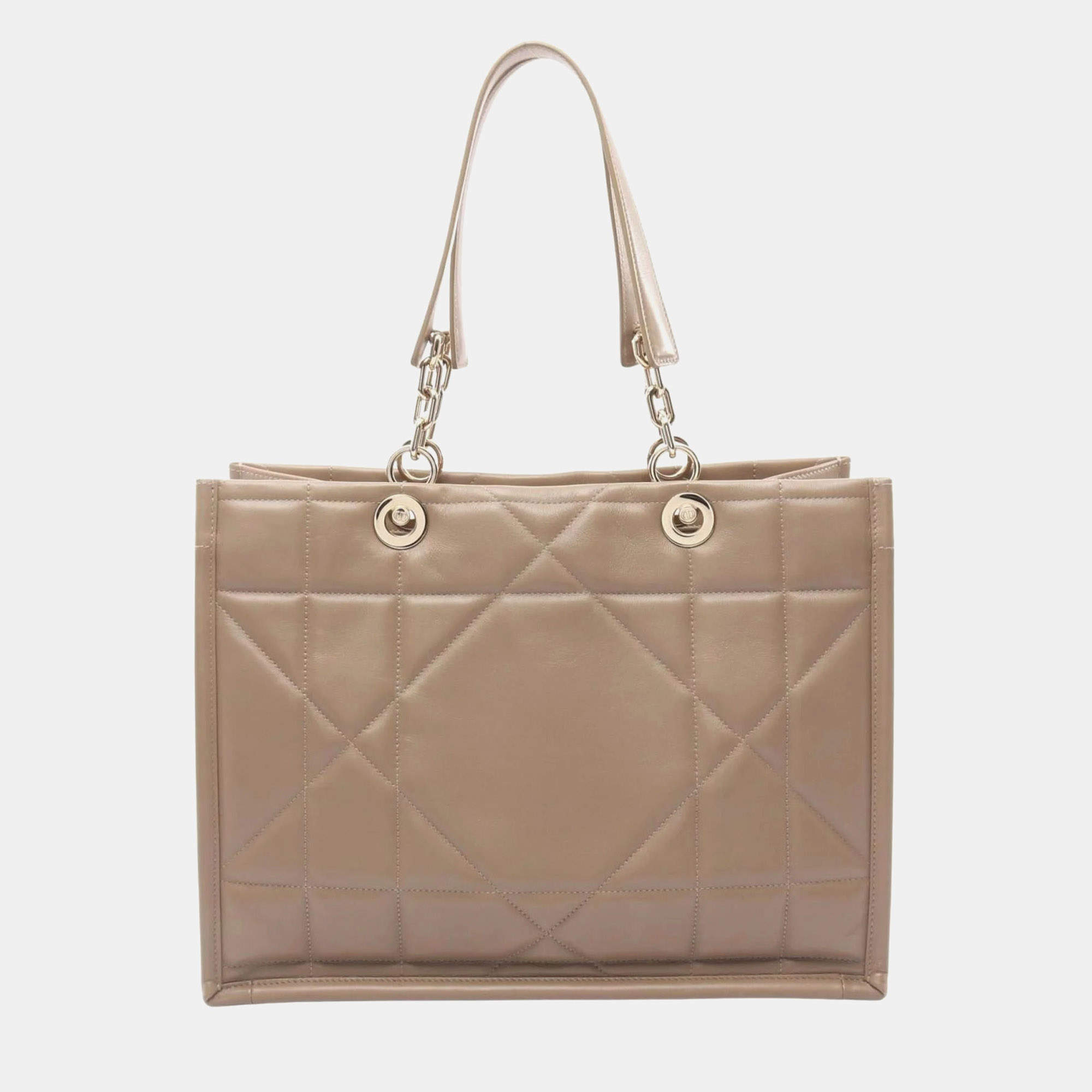 Pre Owned Christian Dior Dior Essential Medium Archi Cannage Tote Bag Leather Beige