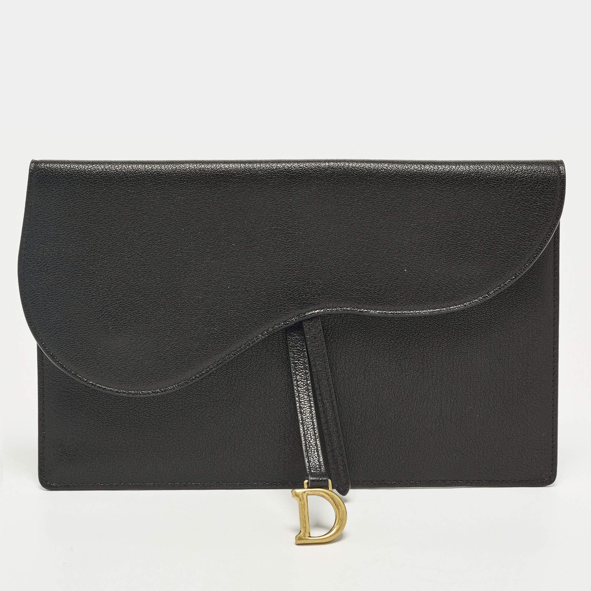 مملوكة مسبقًا Dior Saddle Medium Black Leather Pouch