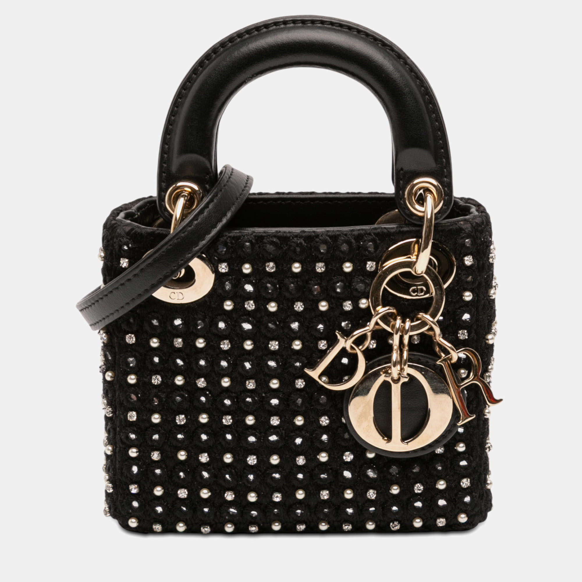 Pre Owned Dior Black Micro Satin Crystal Embellished Lady Dior