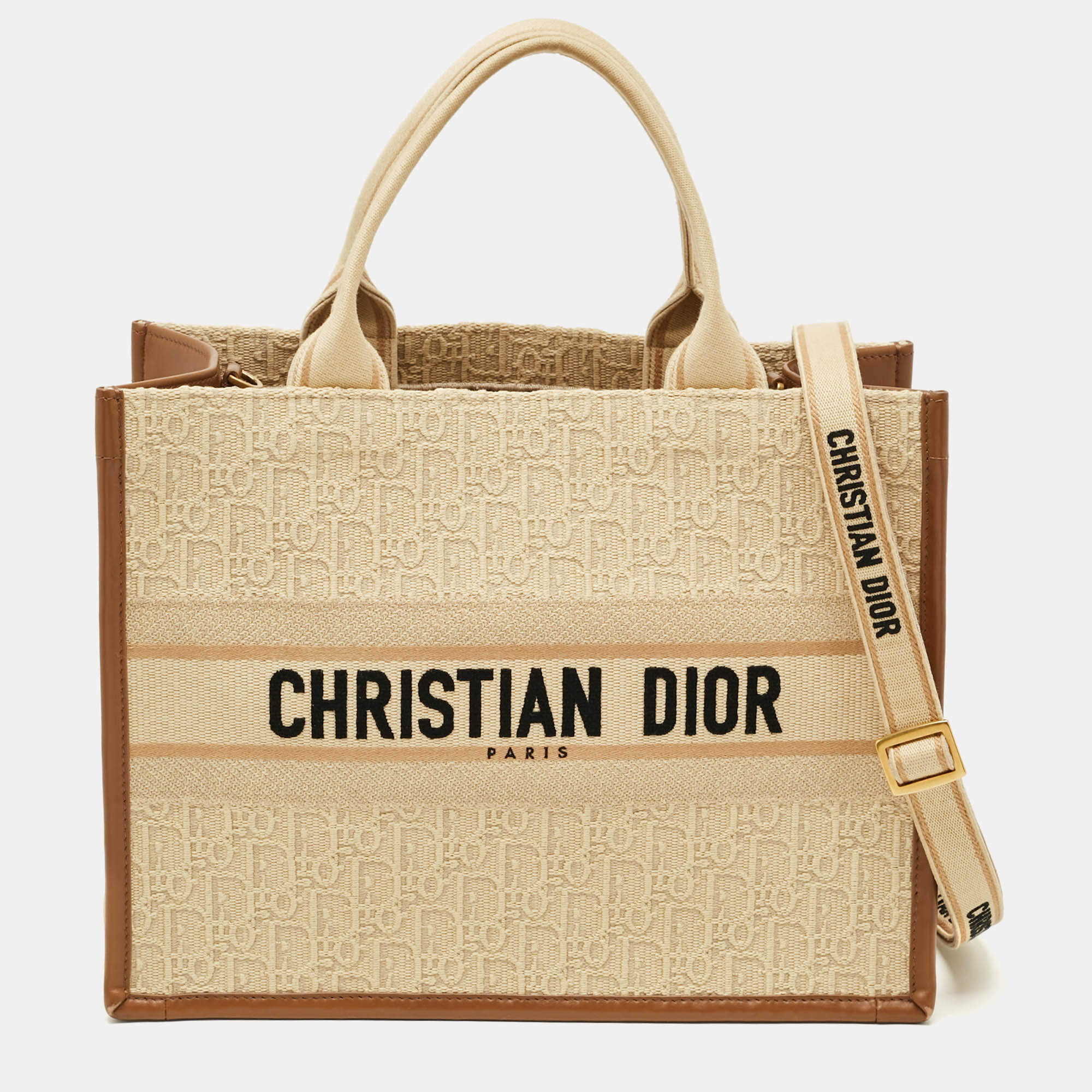 مملوكة مسبقًا Dior Book Medium Beige/Brown Oblique Embroidered Canvas Tote