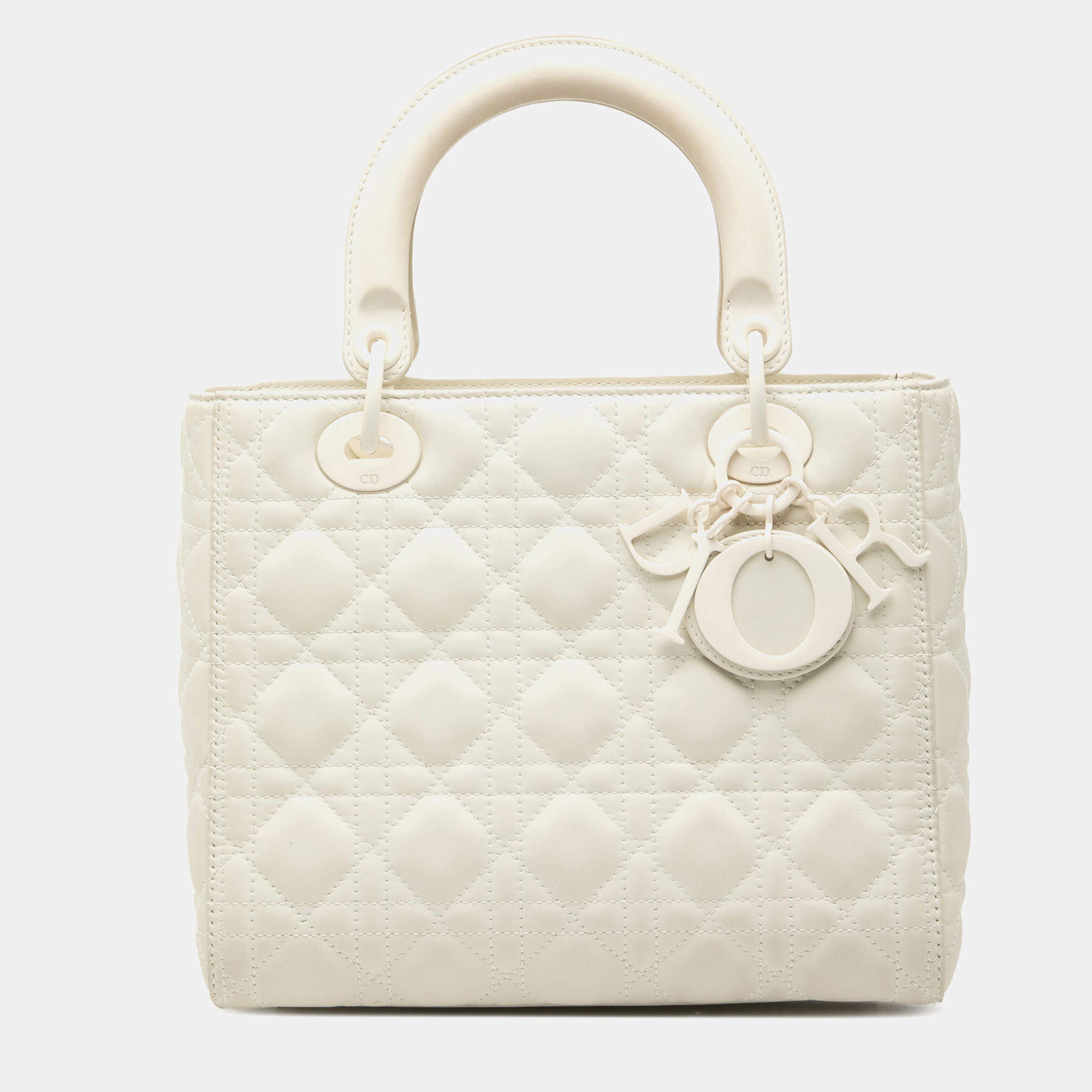 Pre Owned Dior White Medium Lambskin Cannage Lady Dior