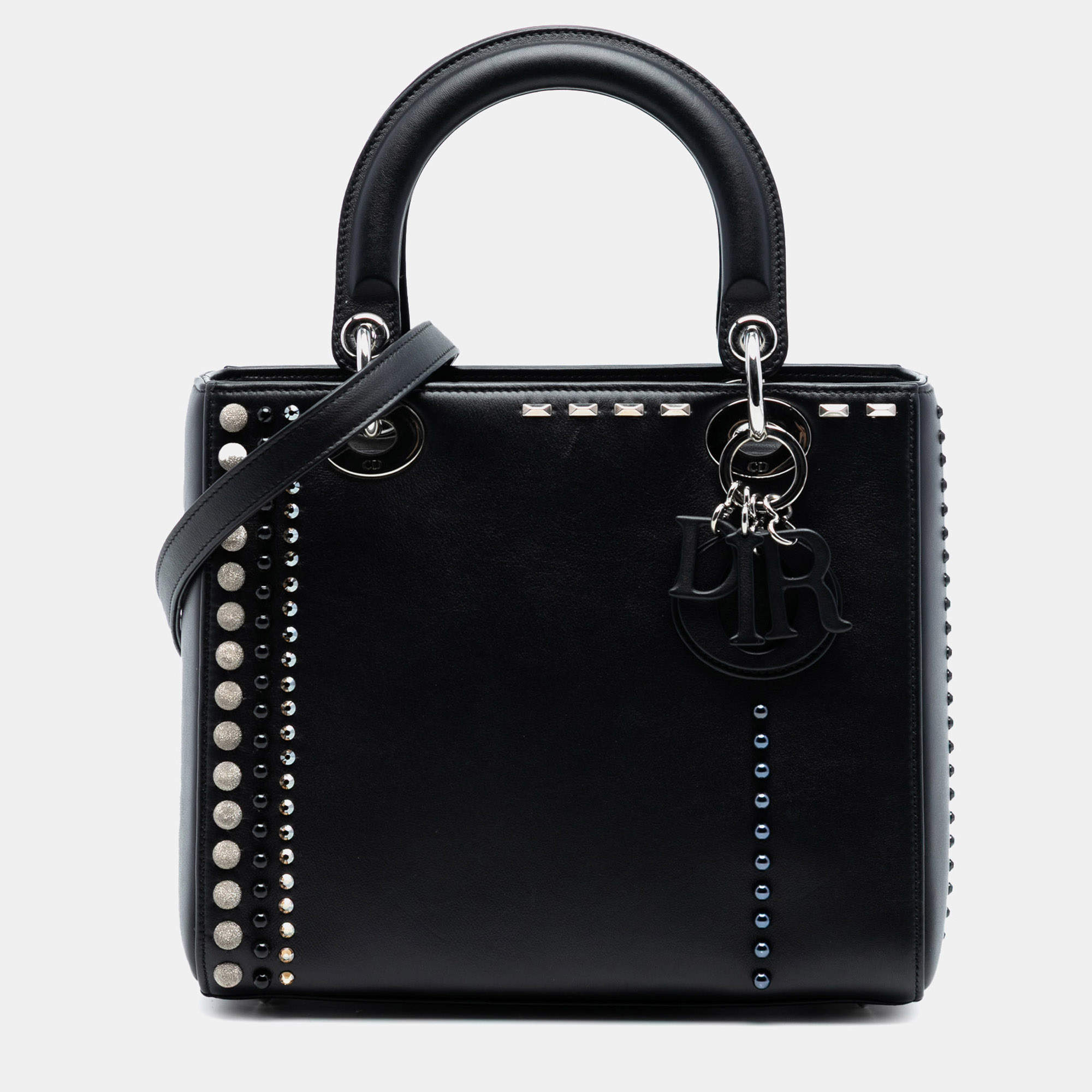 مملوكة مسبقًا Dior Black Medium Lambskin Studded Crystal Pearl Lady Dior