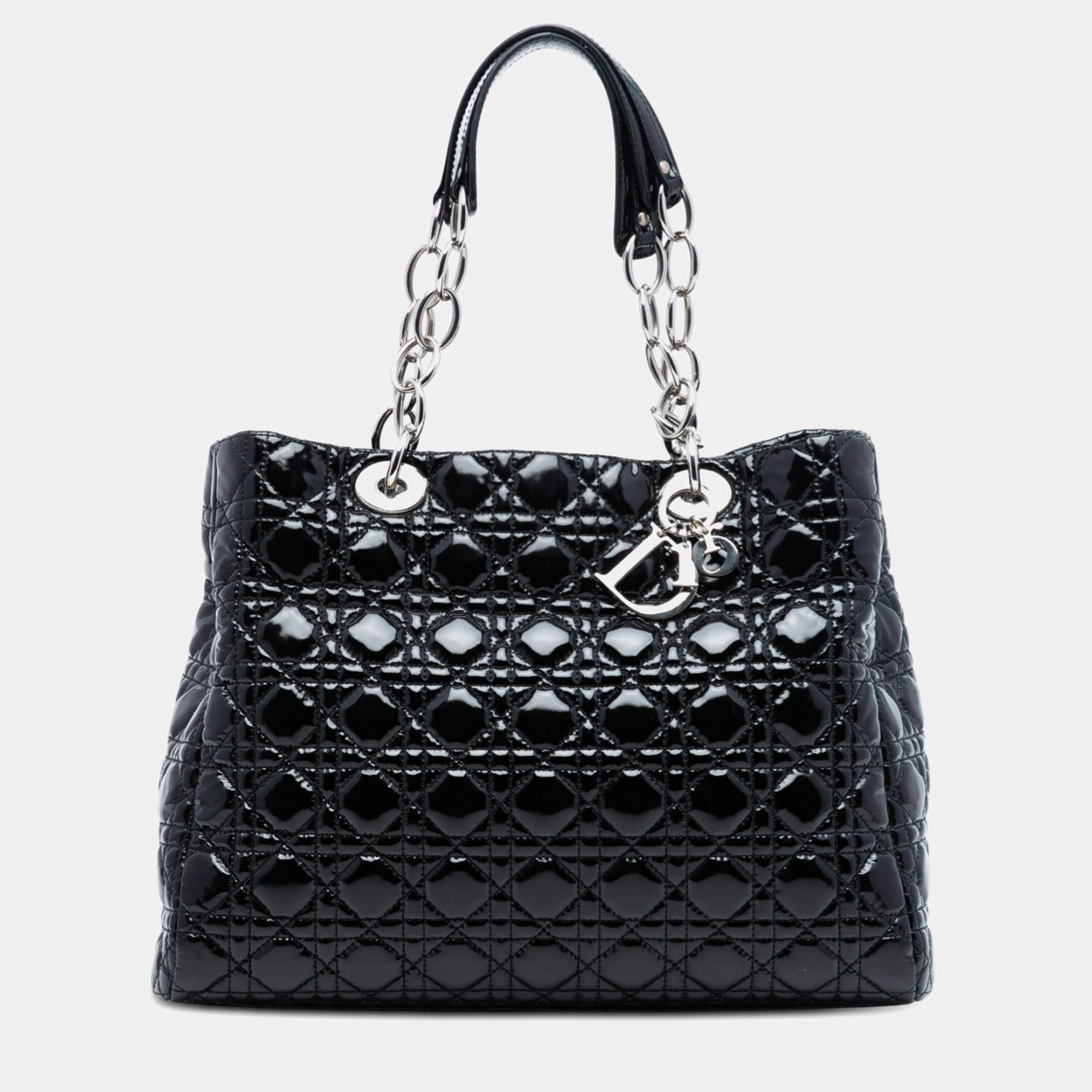 مملوكة مسبقًا Dior Black Large Patent Cannage Lady Dior Soft Shopping Tote
