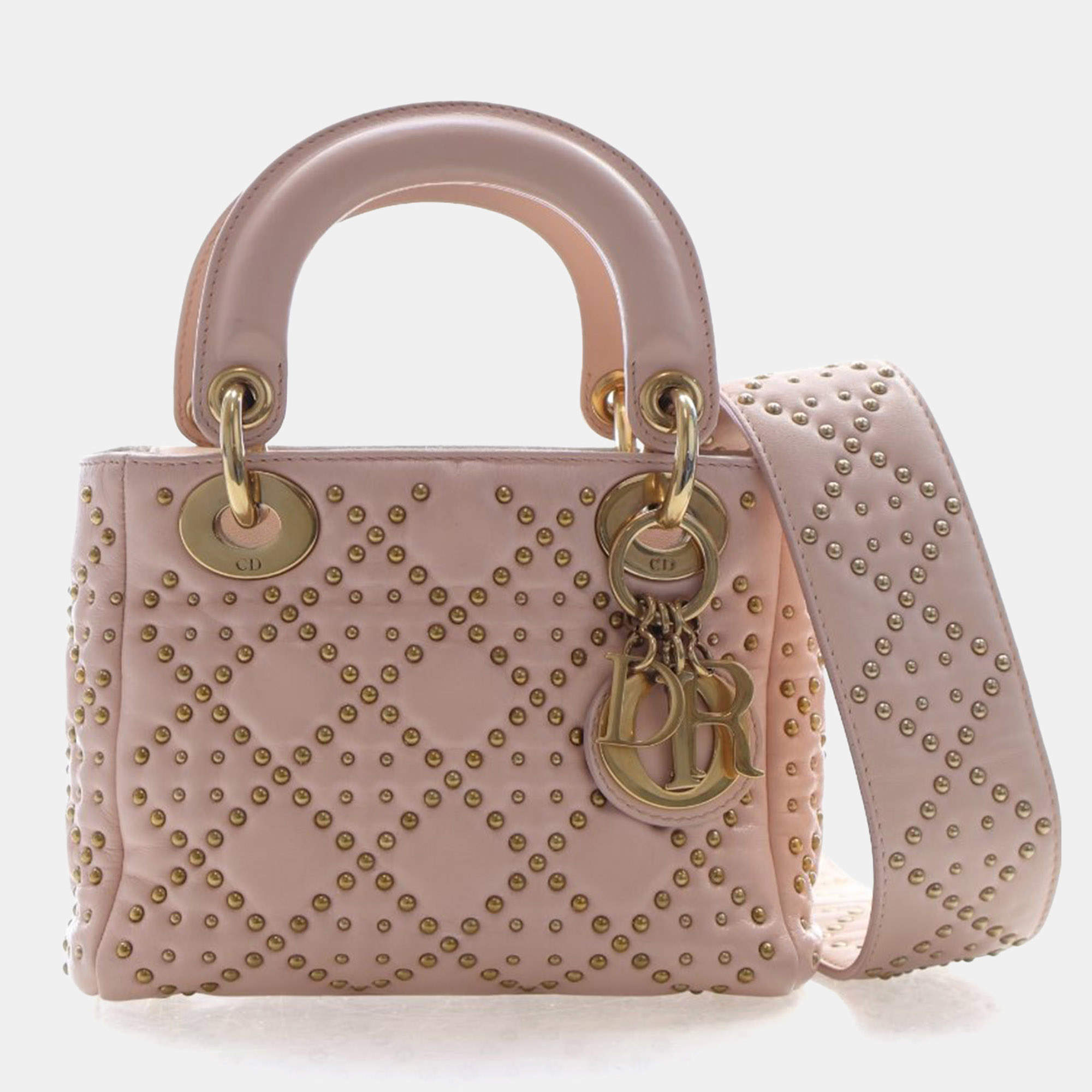 مملوكة مسبقًا حقيبة ديور ليدي صغيرة مرصعة جلد خروف كريستيان ديور