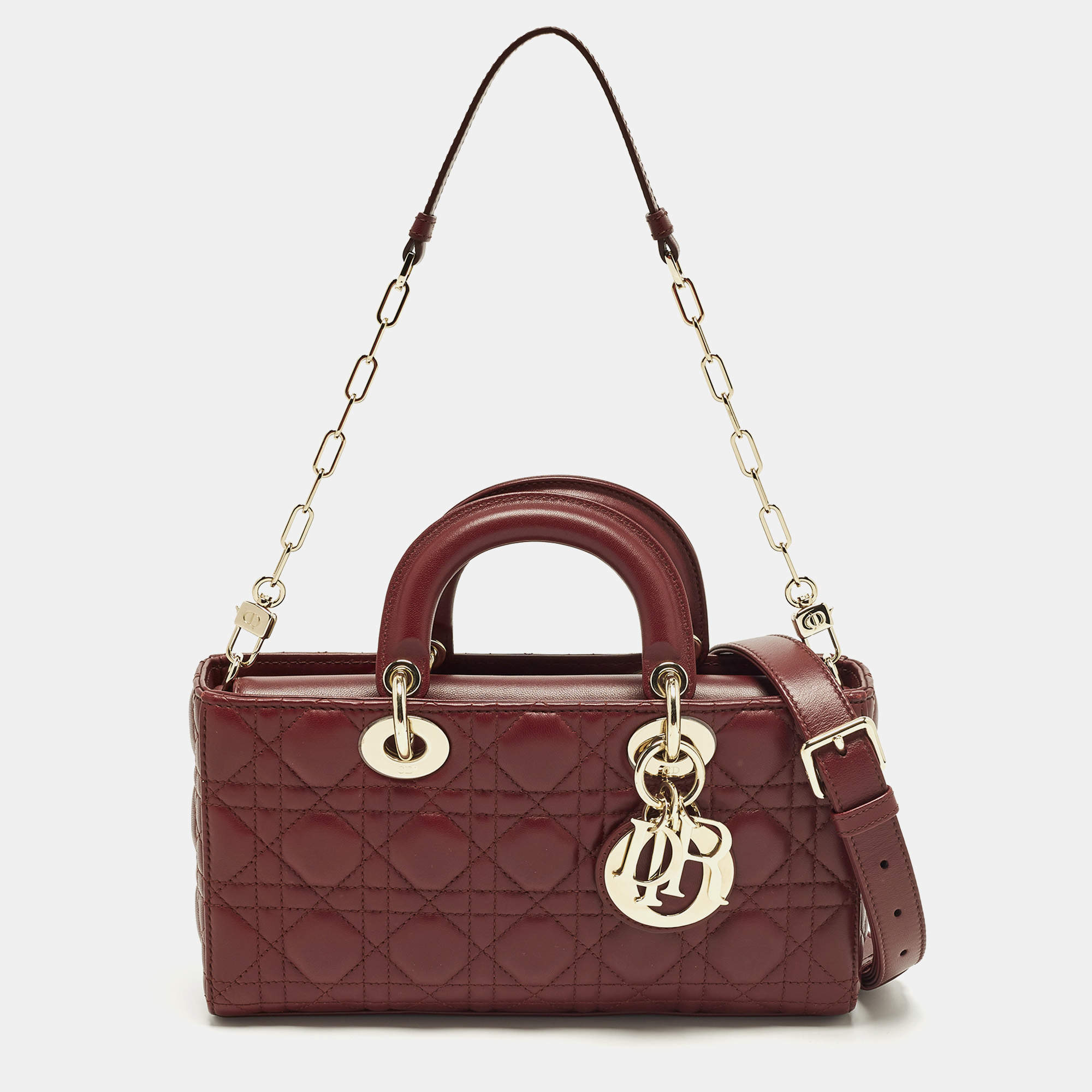 Pre Owned Dior Lady D-Joy Medium Red Cannage Leather Tote