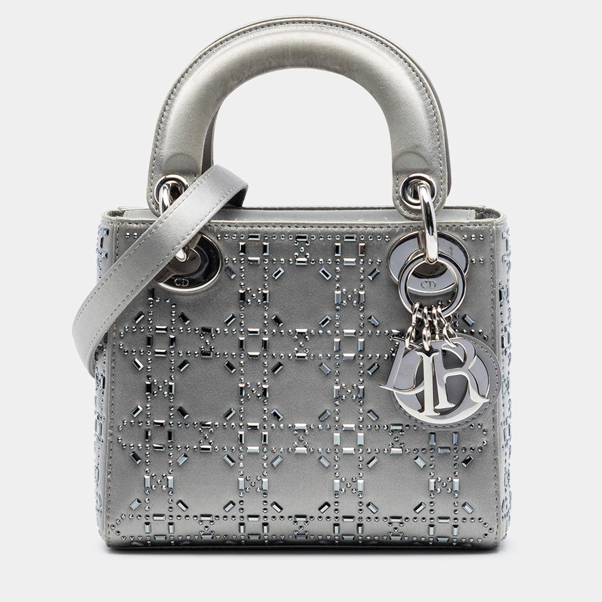 Pre Owned Mini Satin Cannage Strass Crystal Embellished Lady Dior