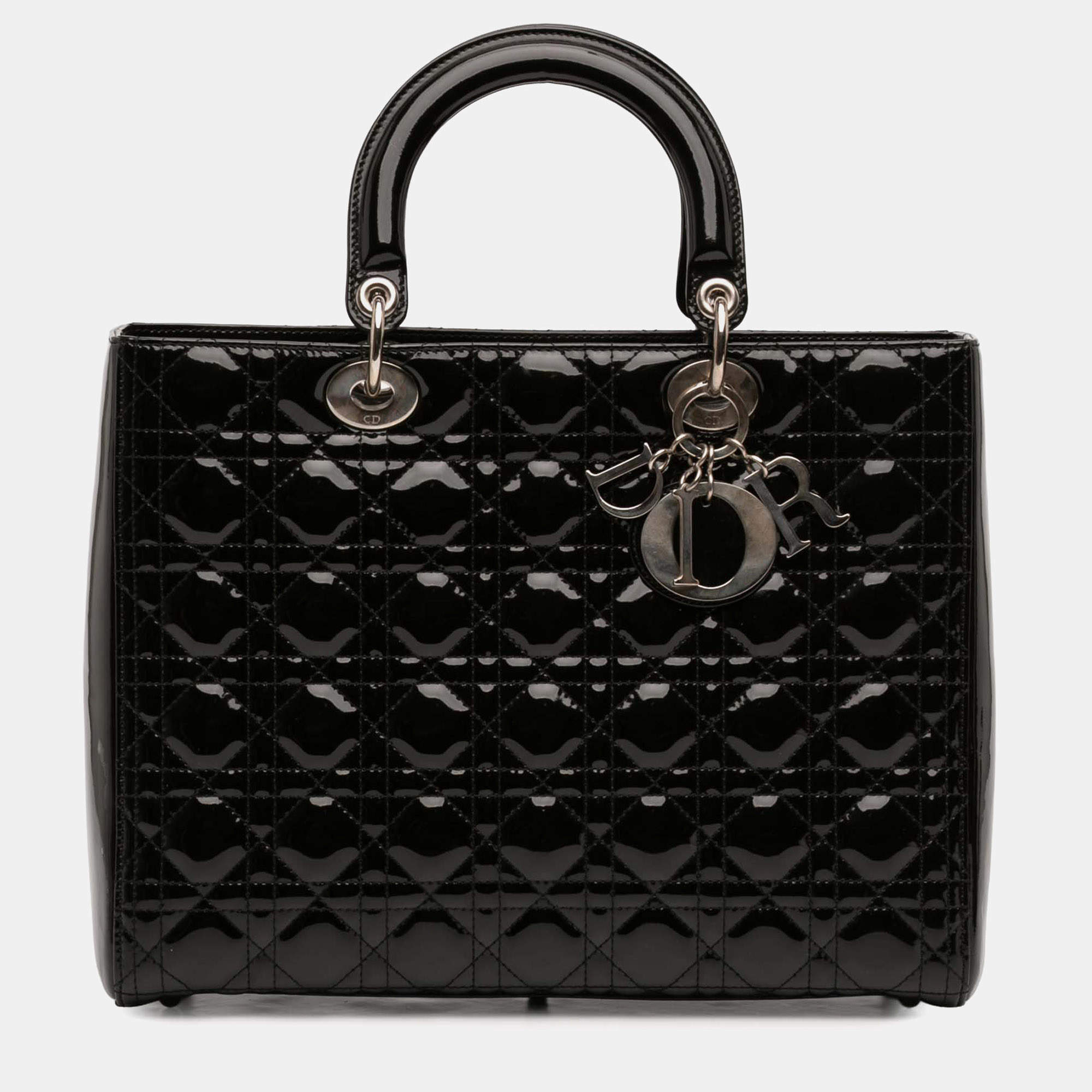 مملوكة مسبقًا حقيبة ديور ليدي ديور "كاناج باتنت" أسود كبير