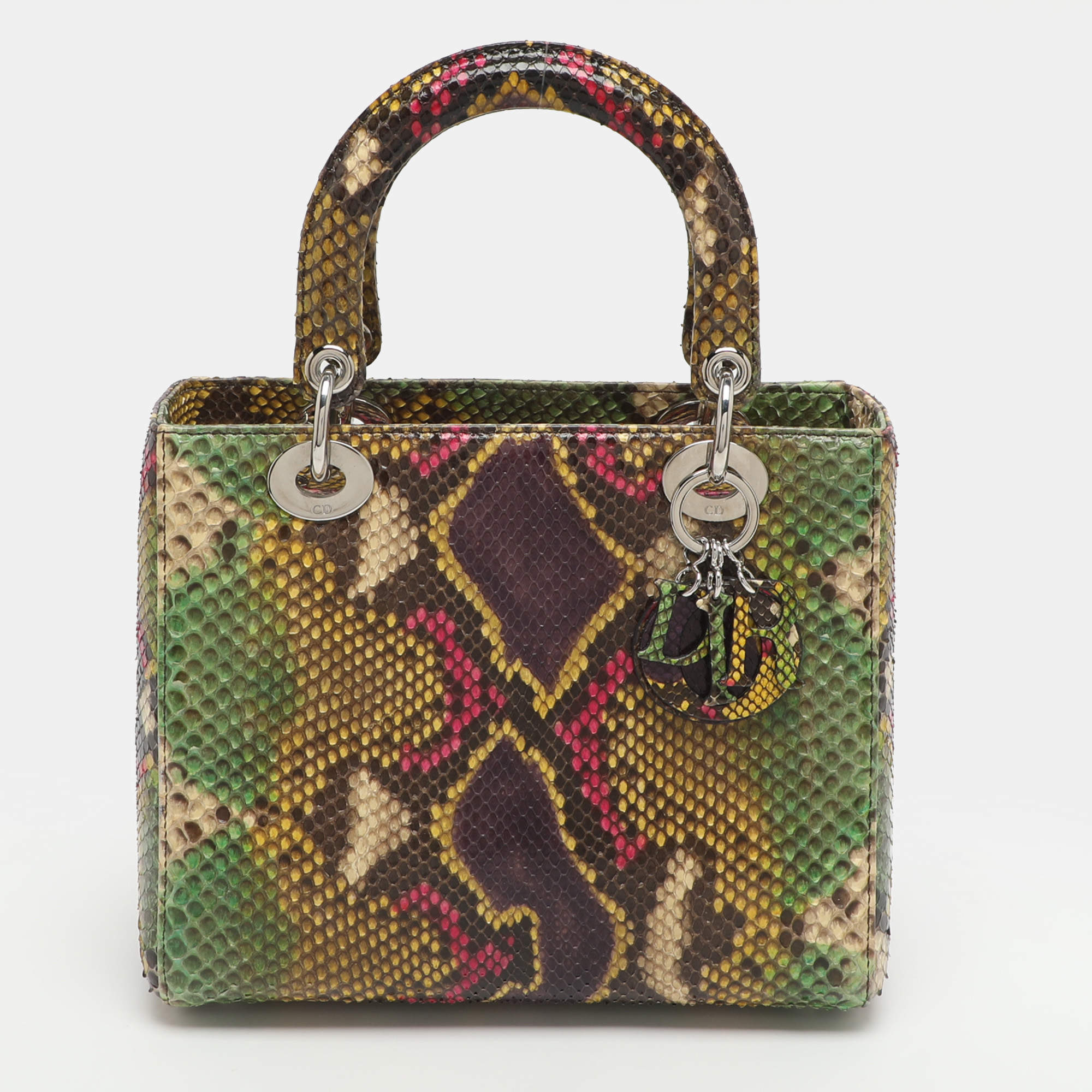 Pre Owned Dior Lady Dior Medium Multicolor Python Leather Tote