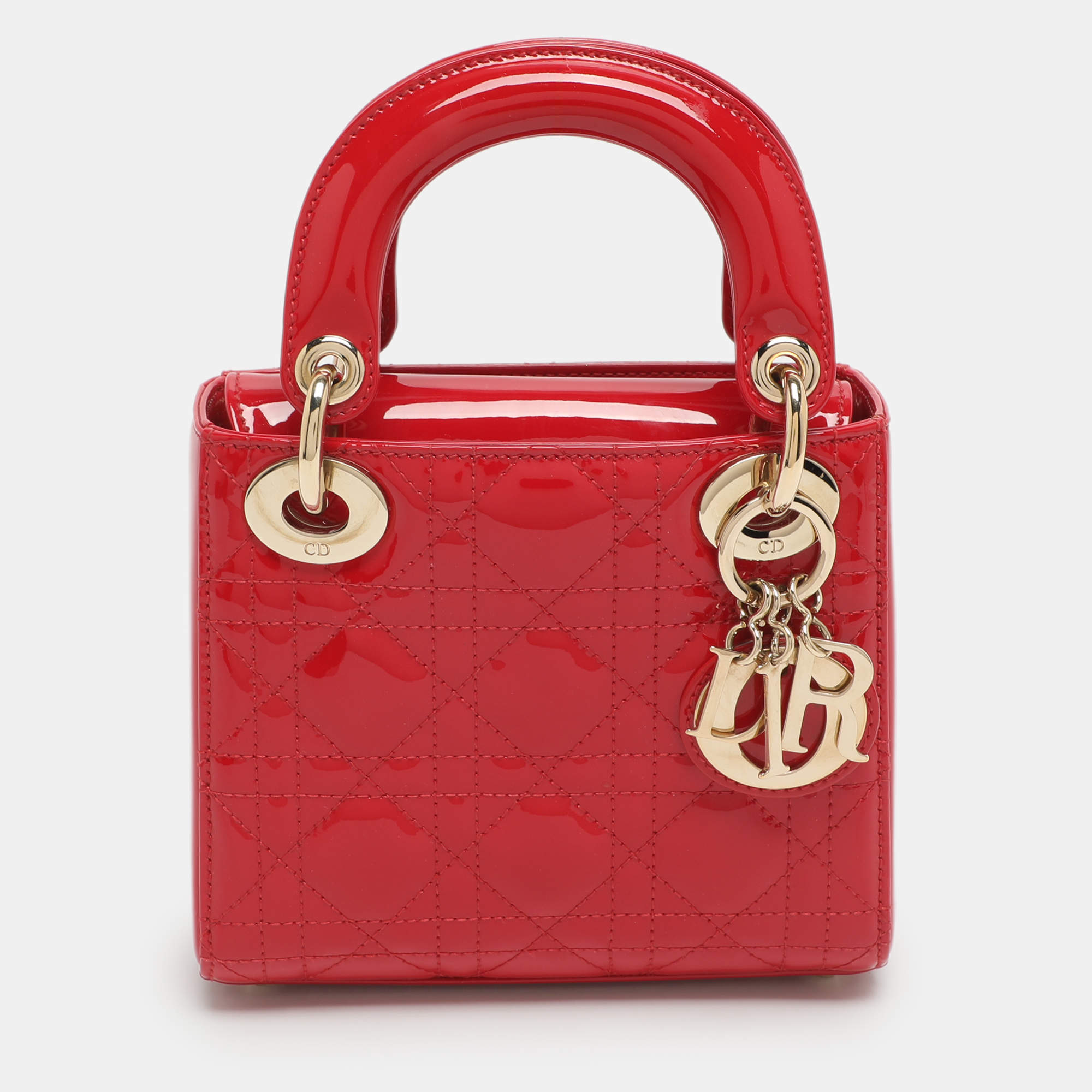مملوكة مسبقًا Dior Lady Dior Mini Red Cannage Patent Leather Tote