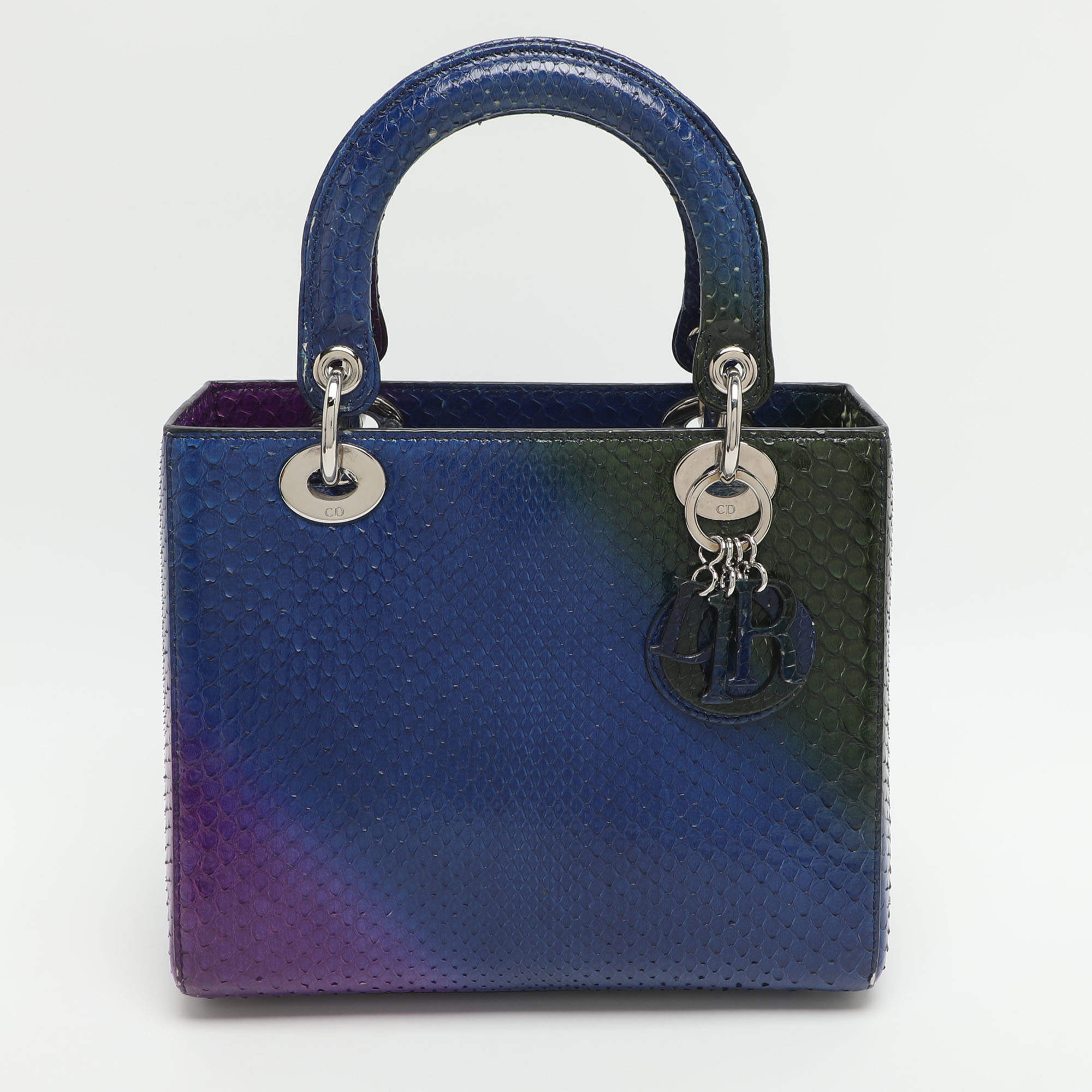 Pre Owned Dior Lady Dior Medium Multicolor Python Tote