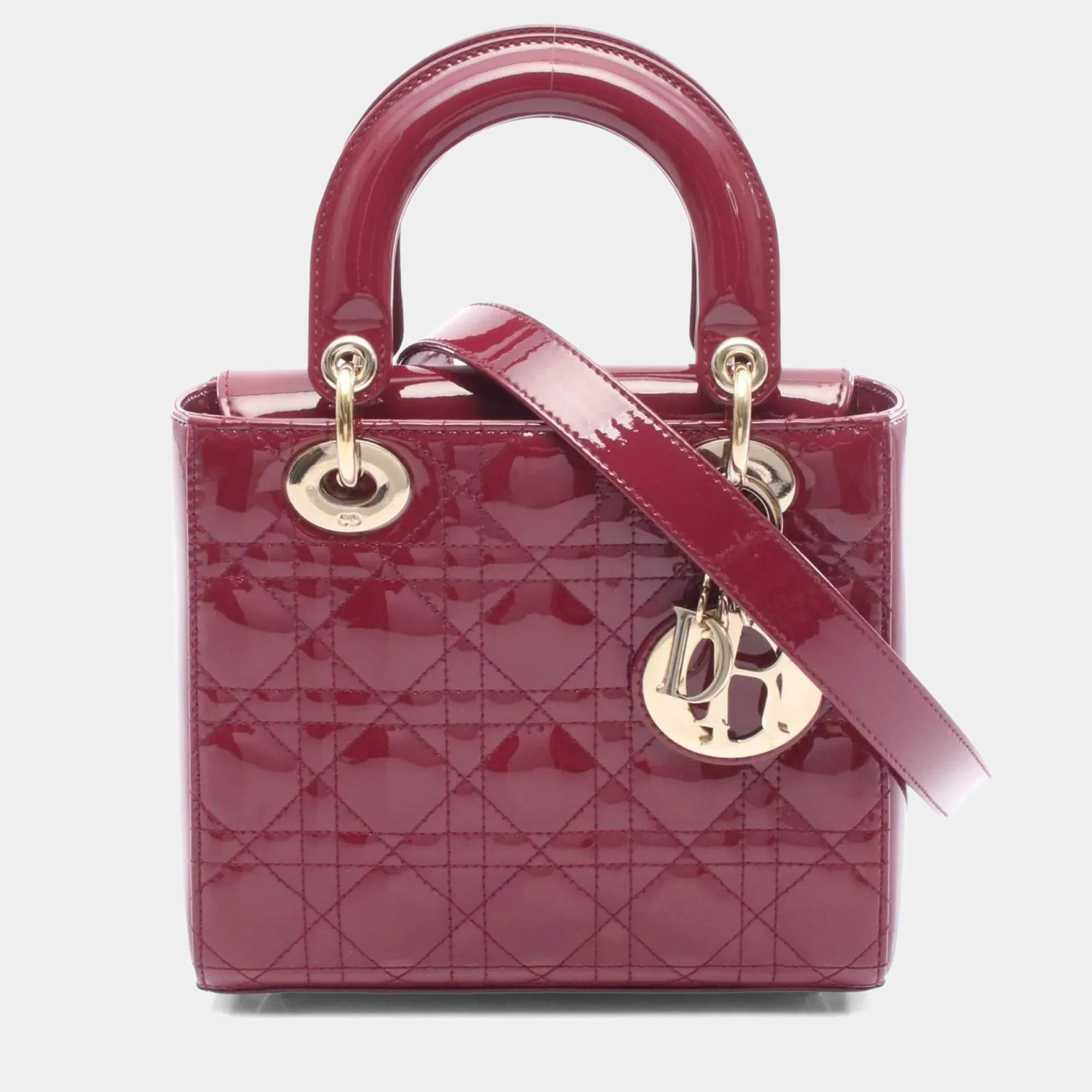 مملوكة مسبقًا Christian Dior Dior Lady Small Cannage Handbag In Patent Leather Red