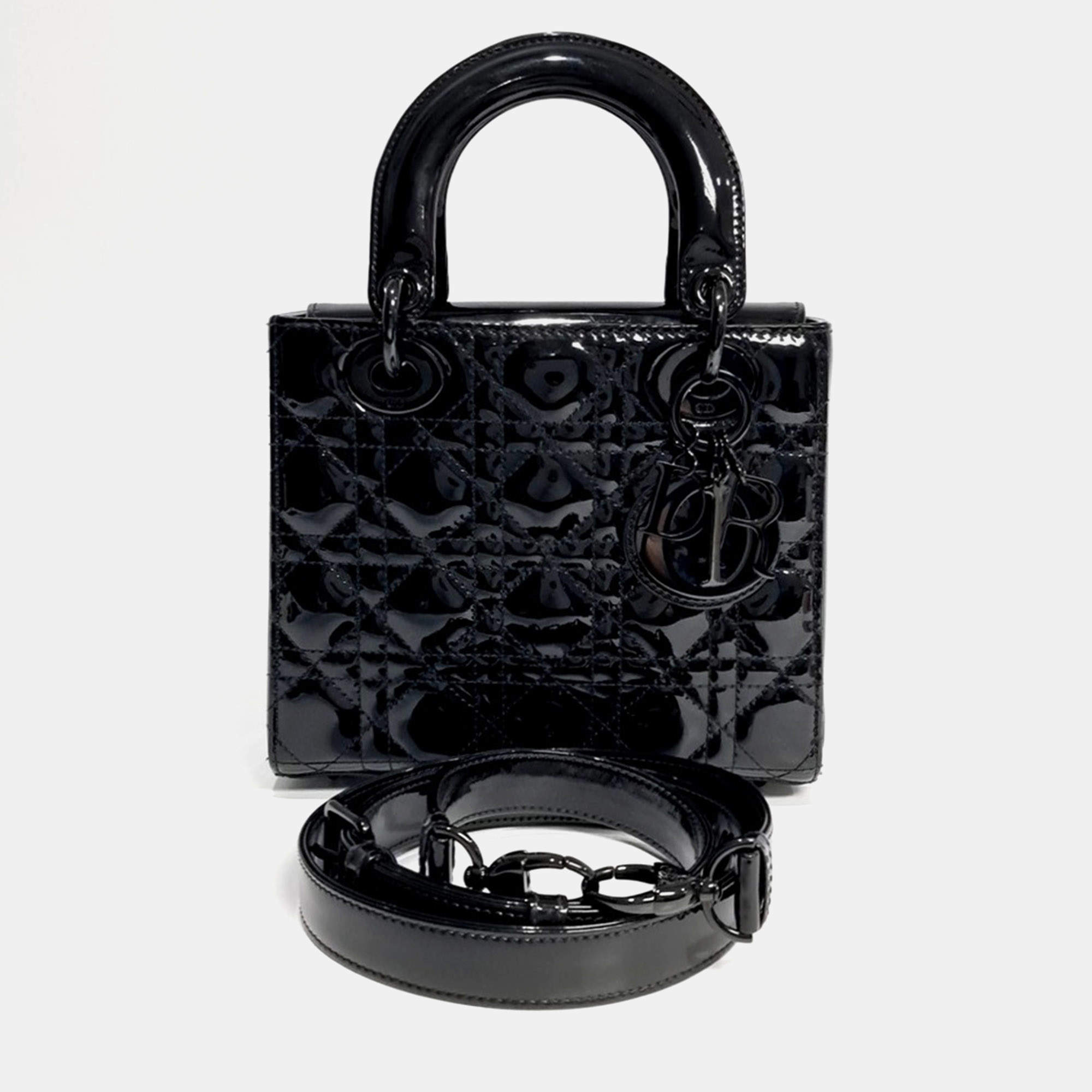 Pre Owned Dior Black Leather Patent Lady Bag Small