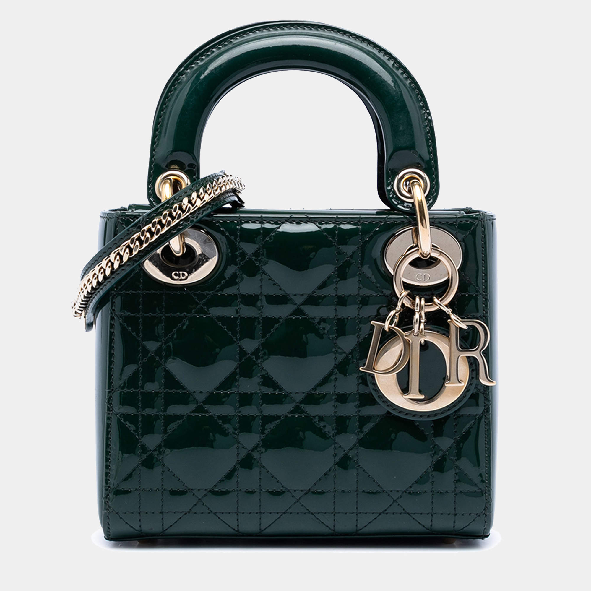 Pre Owned Dior Green Mini Patent Cannage Lady Dior