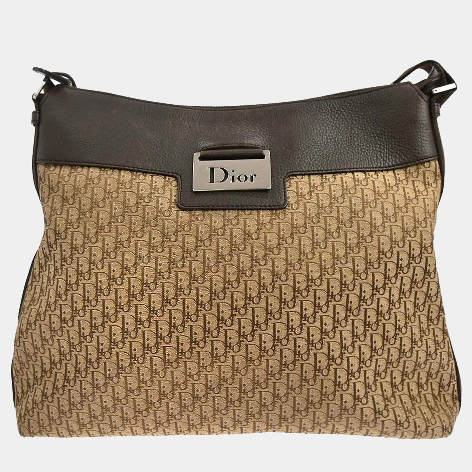Pre Owned Christian Dior Beige Brown Street Chic Trotter Shoulder Bag