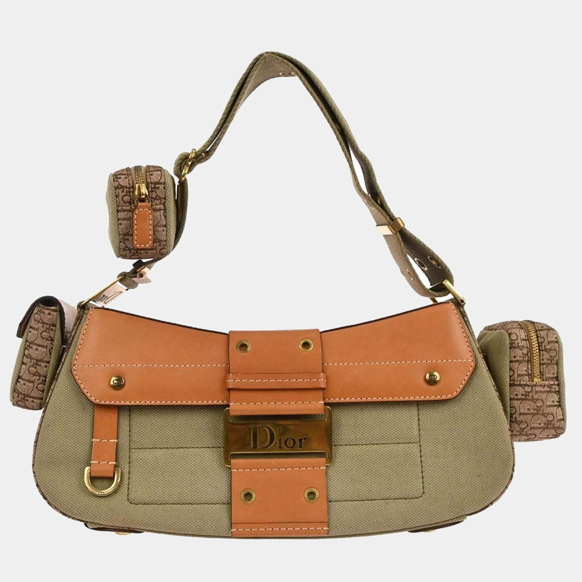 Pre Owned Christian Dior Green Beige Street Chic Columbus Shoulder Bag