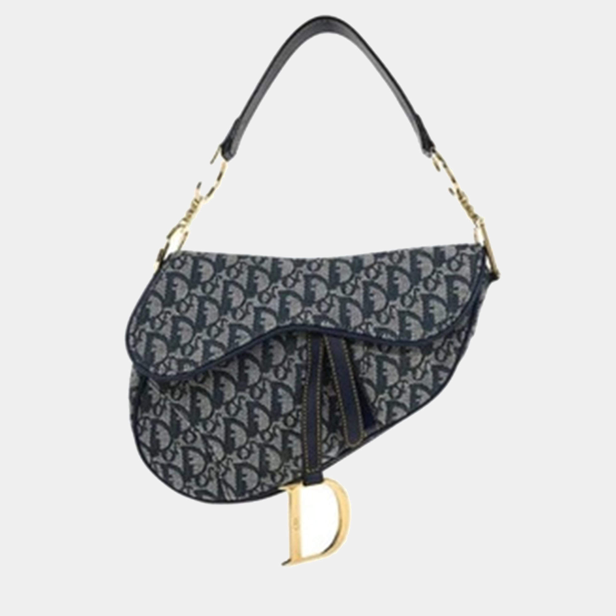 Pre Owned Christian Dior Navy Trotter Saddle Handbag