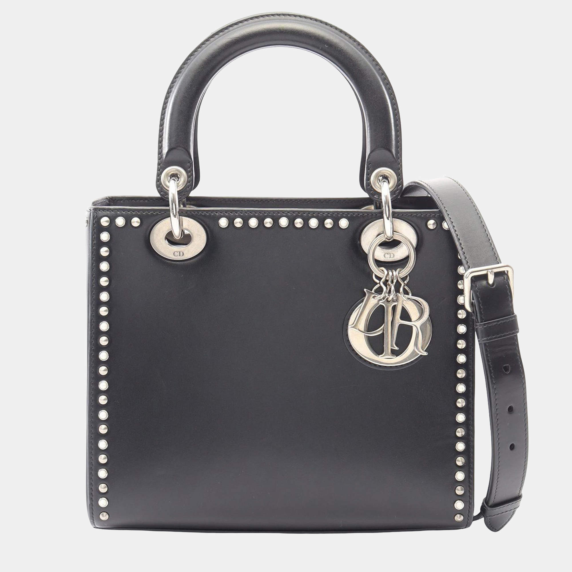مملوكة مسبقًا Dior Black Medium Studded Leather Lady Dior