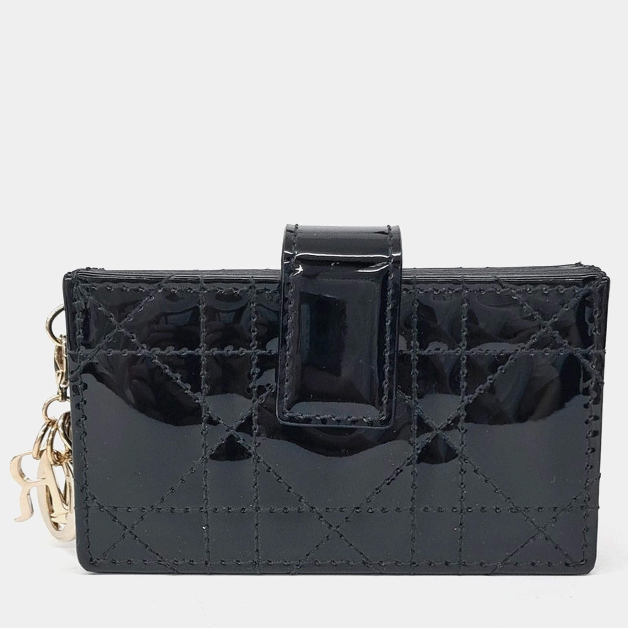 مملوكة مسبقًا Dior Navy Blue Patent Leather Cardholder