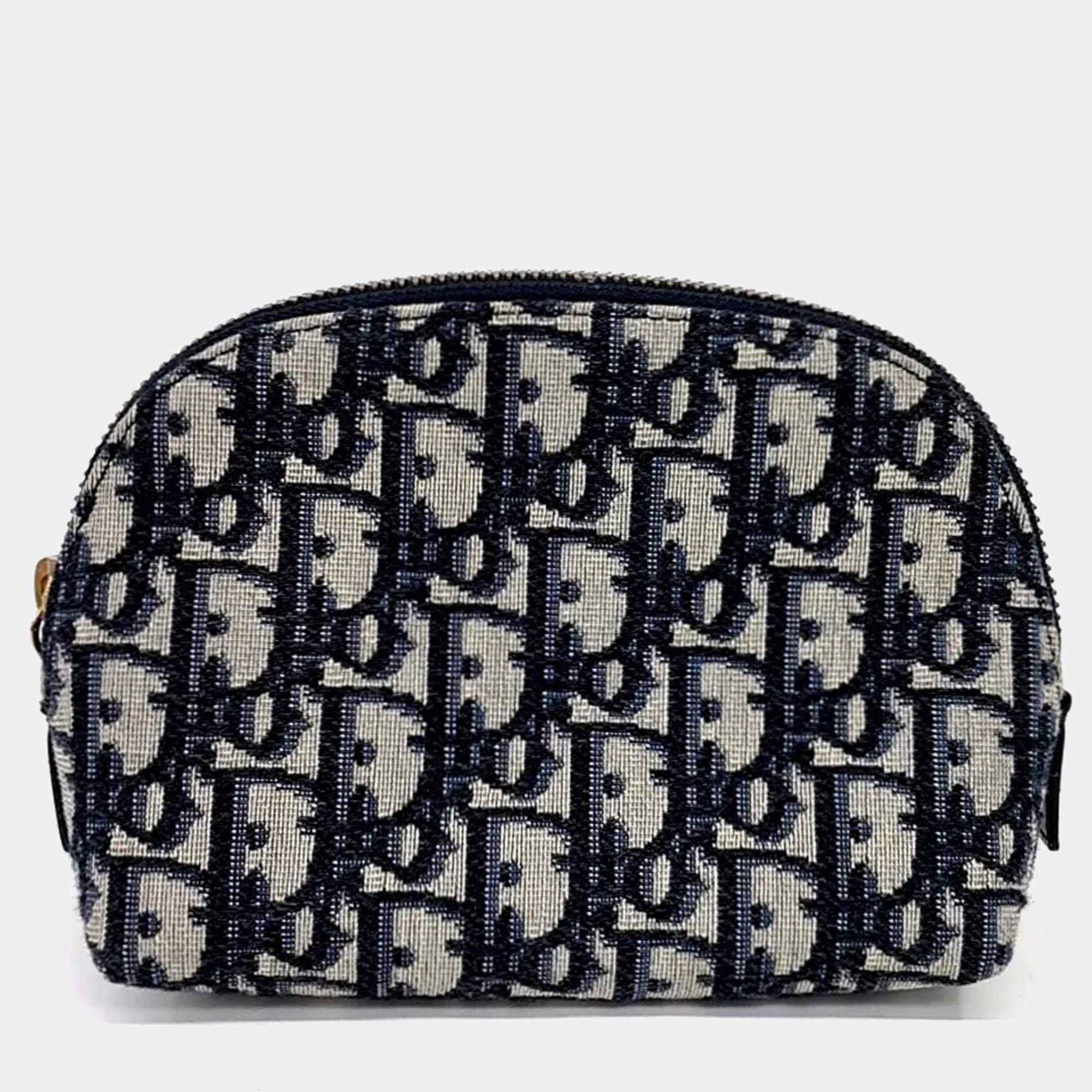 Pre Owned Dior Beige/Blue Canvas Oblique Pouch