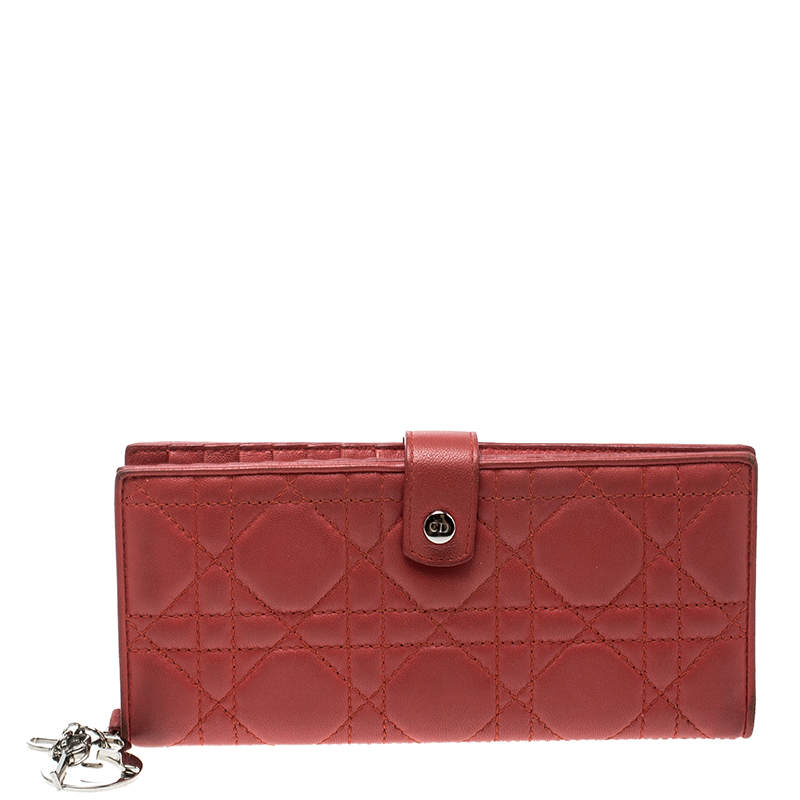 Dior Red Cannage Leather Continental Wallet