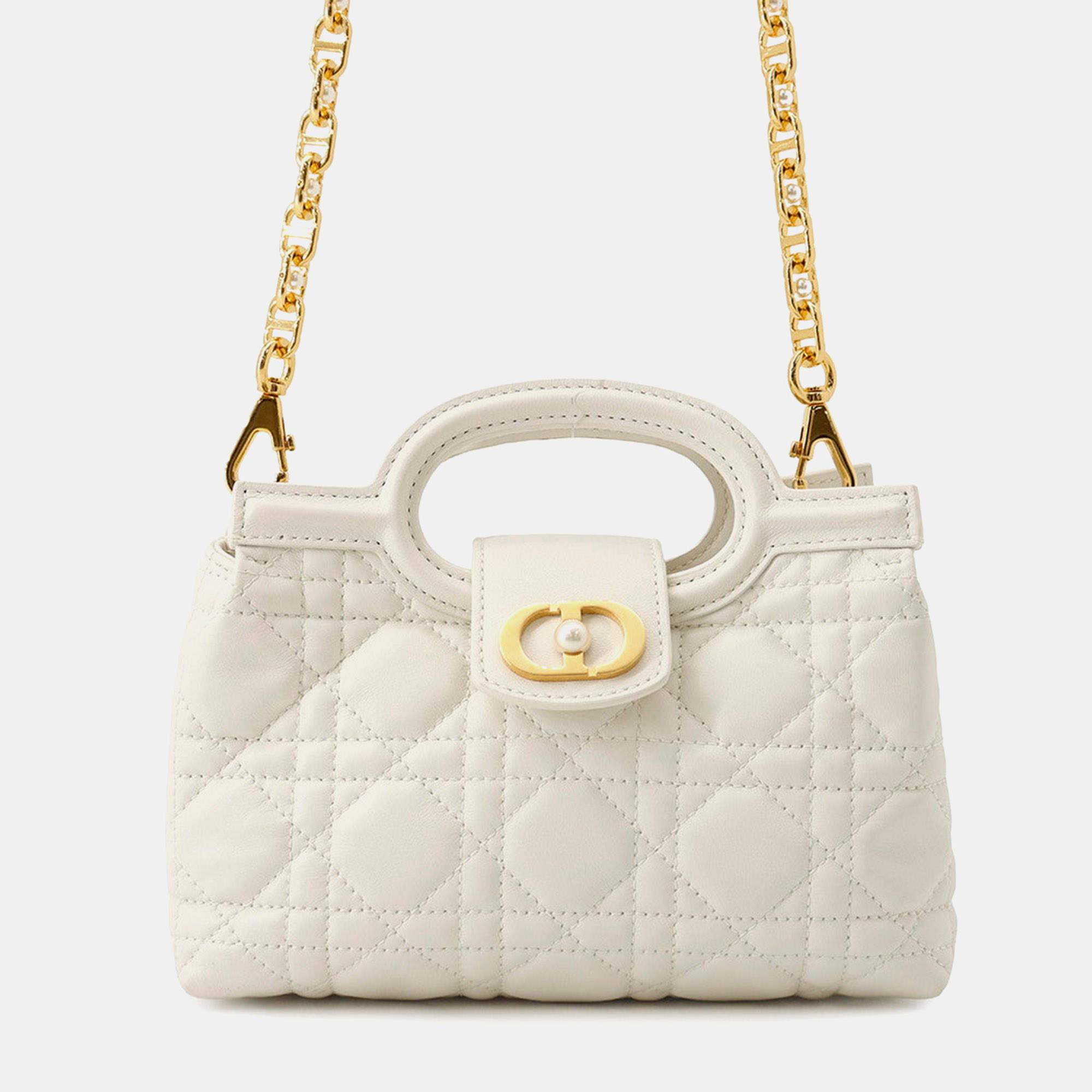 Pre Owned Dior Dior Jolie Top Handle Mini Bag White Lambskin Faux Pearl