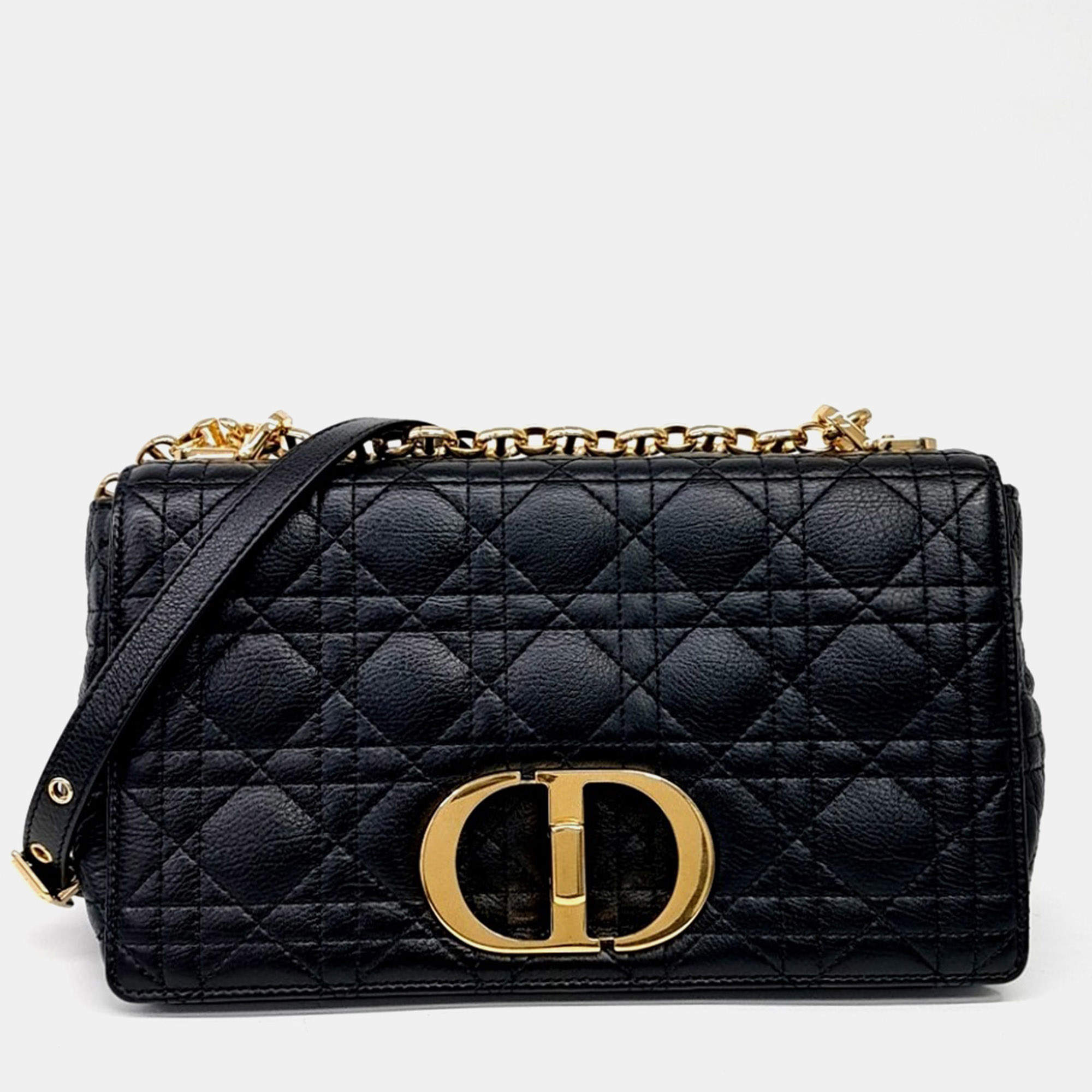 مملوكة مسبقًا Christian Dior Caro Black Leather Bag Medium M9242