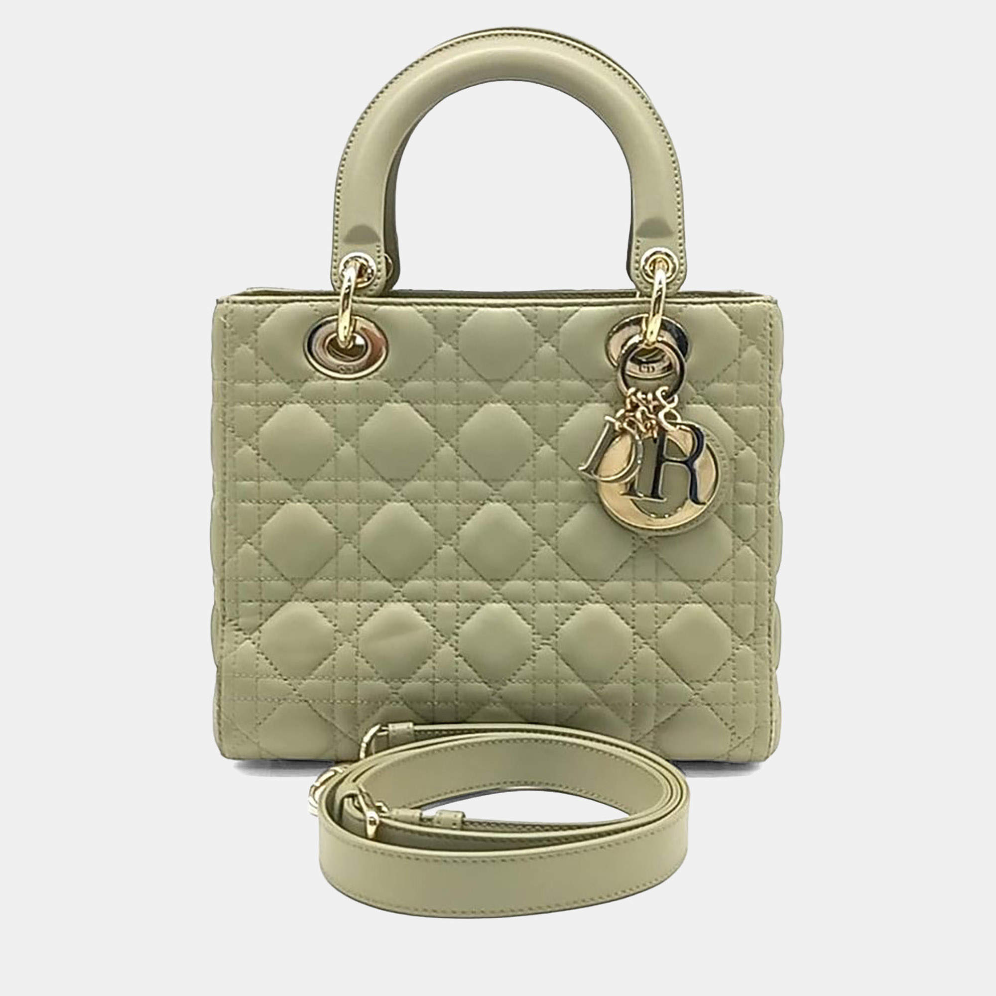 Pre Owned Dior Green Leather Christian Dior Cannage Lady Bag Medium