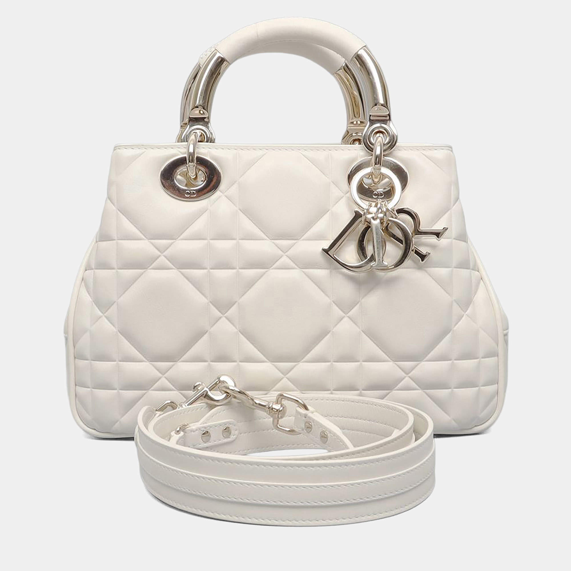 Pre Owned Dior White Leather Christian Dior Lady 95.22 Bag 