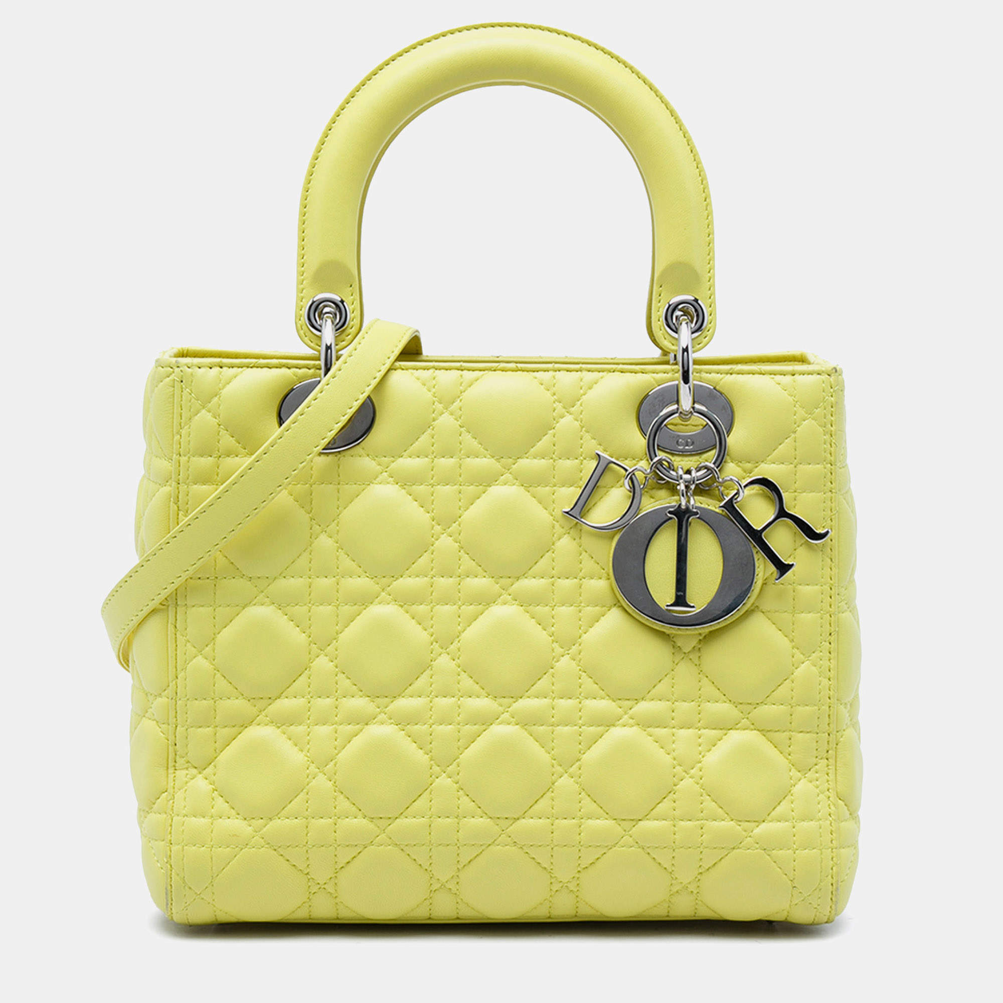 مملوكة مسبقًا Christian Dior Lady Dior Medium Yellow Lambskin Cannage Top Handle Bag