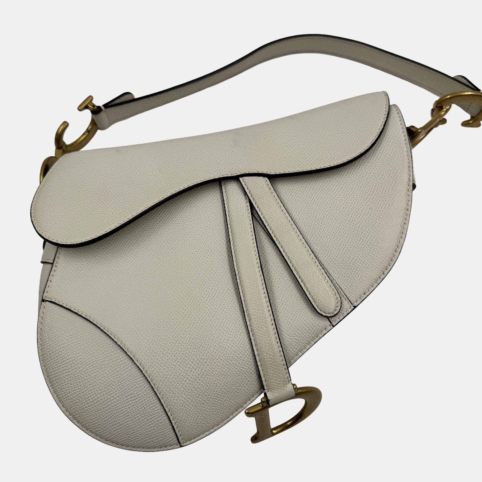 Pre Owned Dior Saddle Medium White Calfskin Leather Shoulder Bag