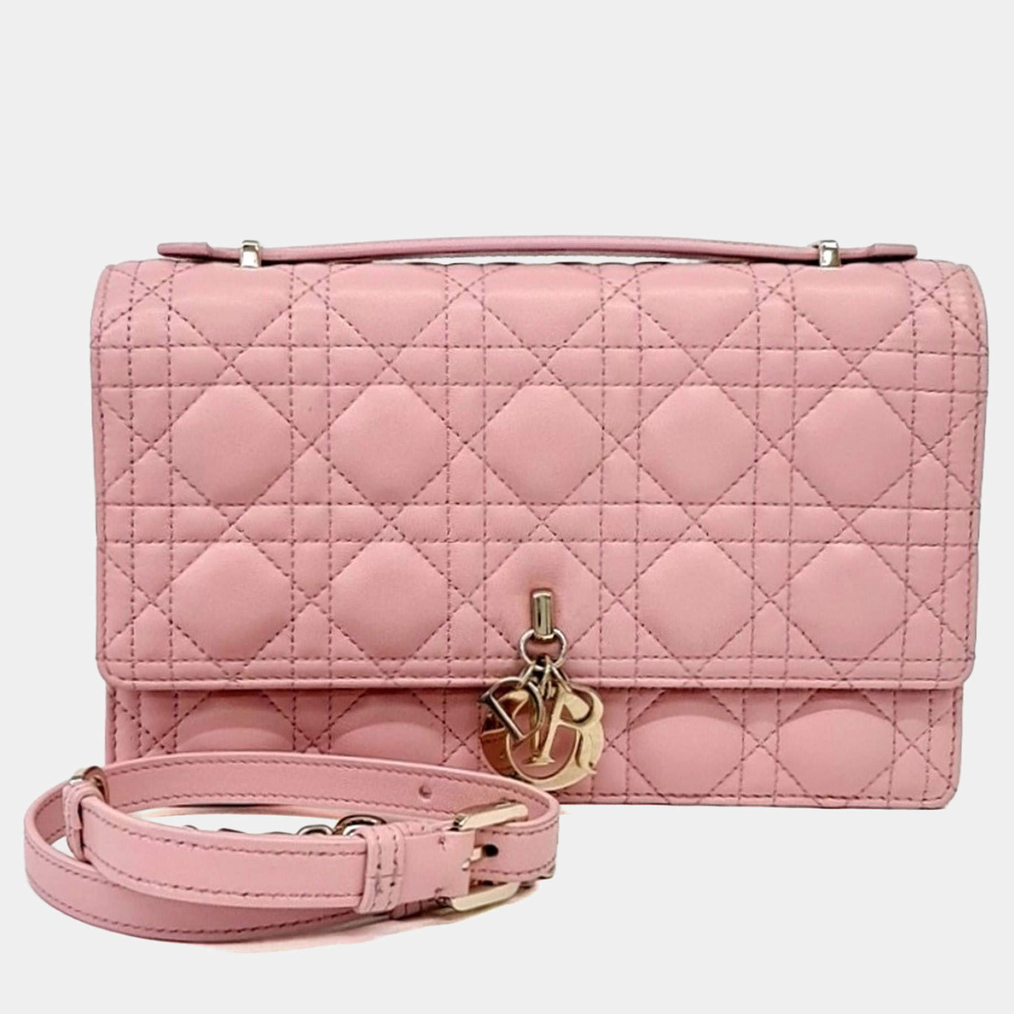 Pre Owned Christian Dior Miss Dior Large Pink Cannage Lambskin Leather Clutch Bag