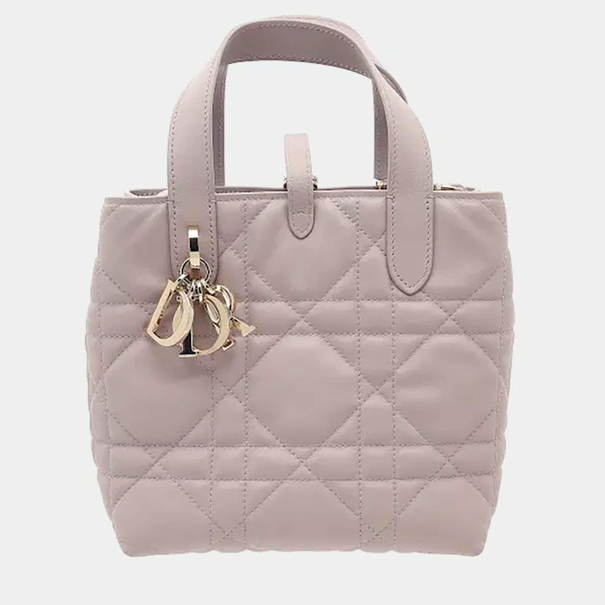 Pre Owned Christian Dior Toujours Vertical Small Powder Pink Macrocannage Calfskin Top Handle Bag