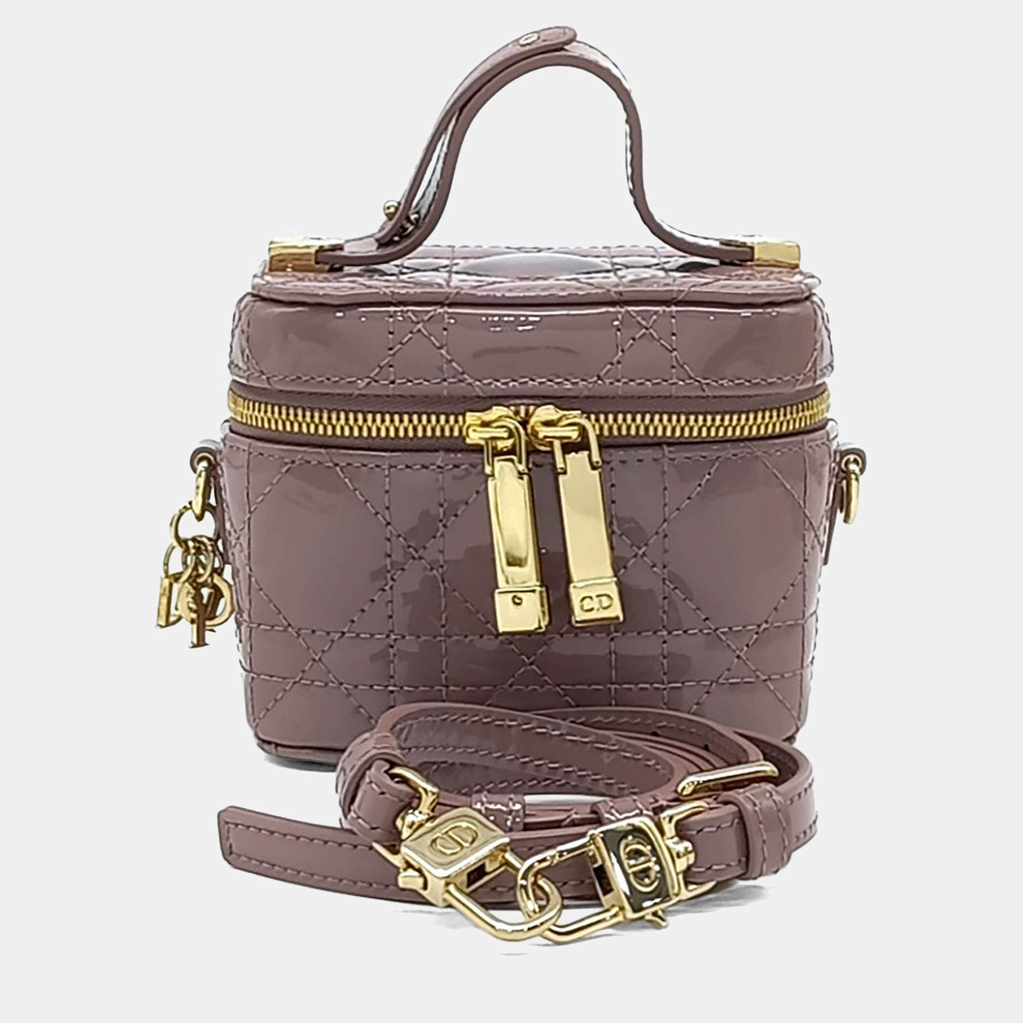 Pre Owned Dior Purple Patent Leather  Cannage Micro Vanity