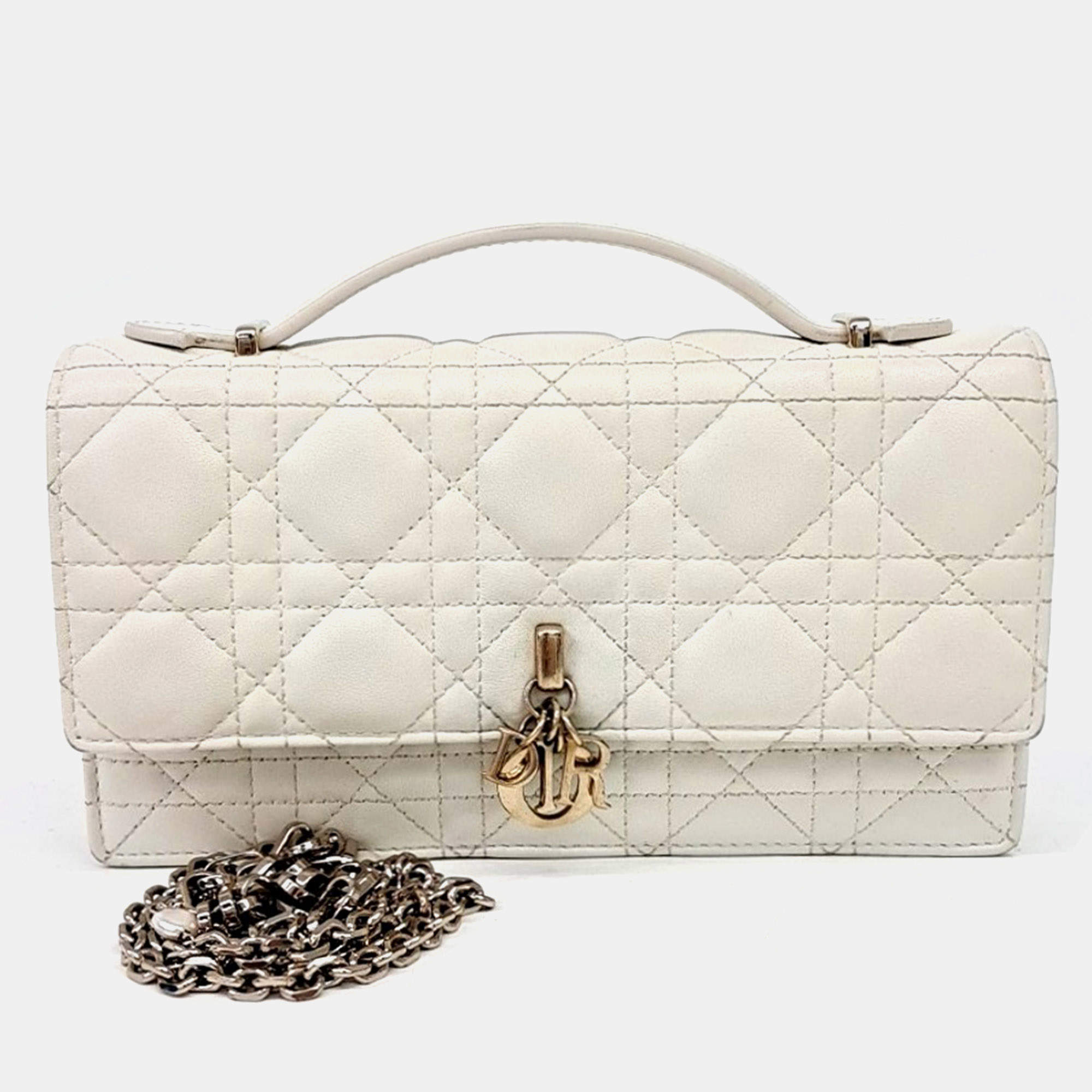 Pre Owned Christian Dior White Leather My Dior Top Handle Mini Bag