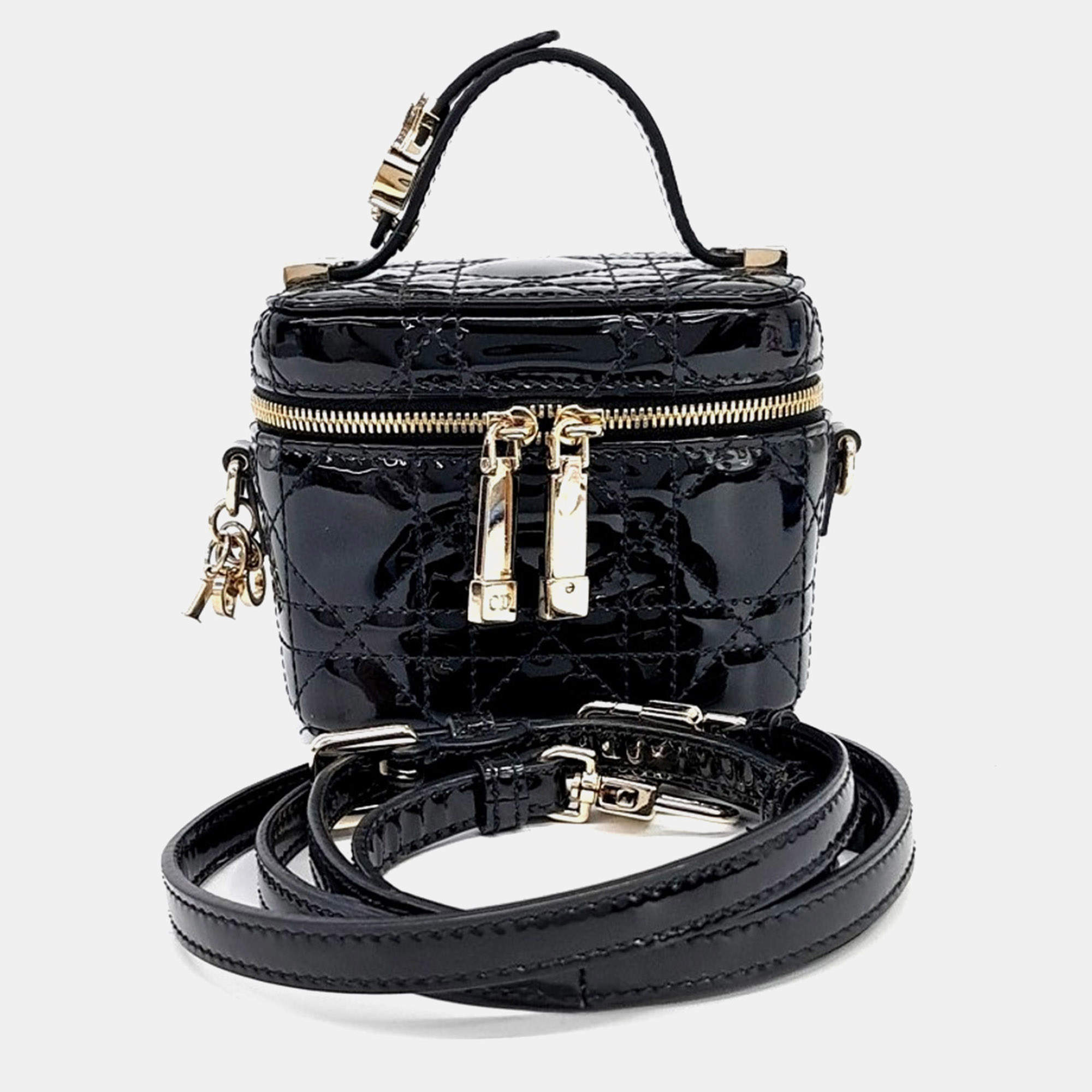 Pre Owned Christian Dior Black Patent Cannage Micro Vanity