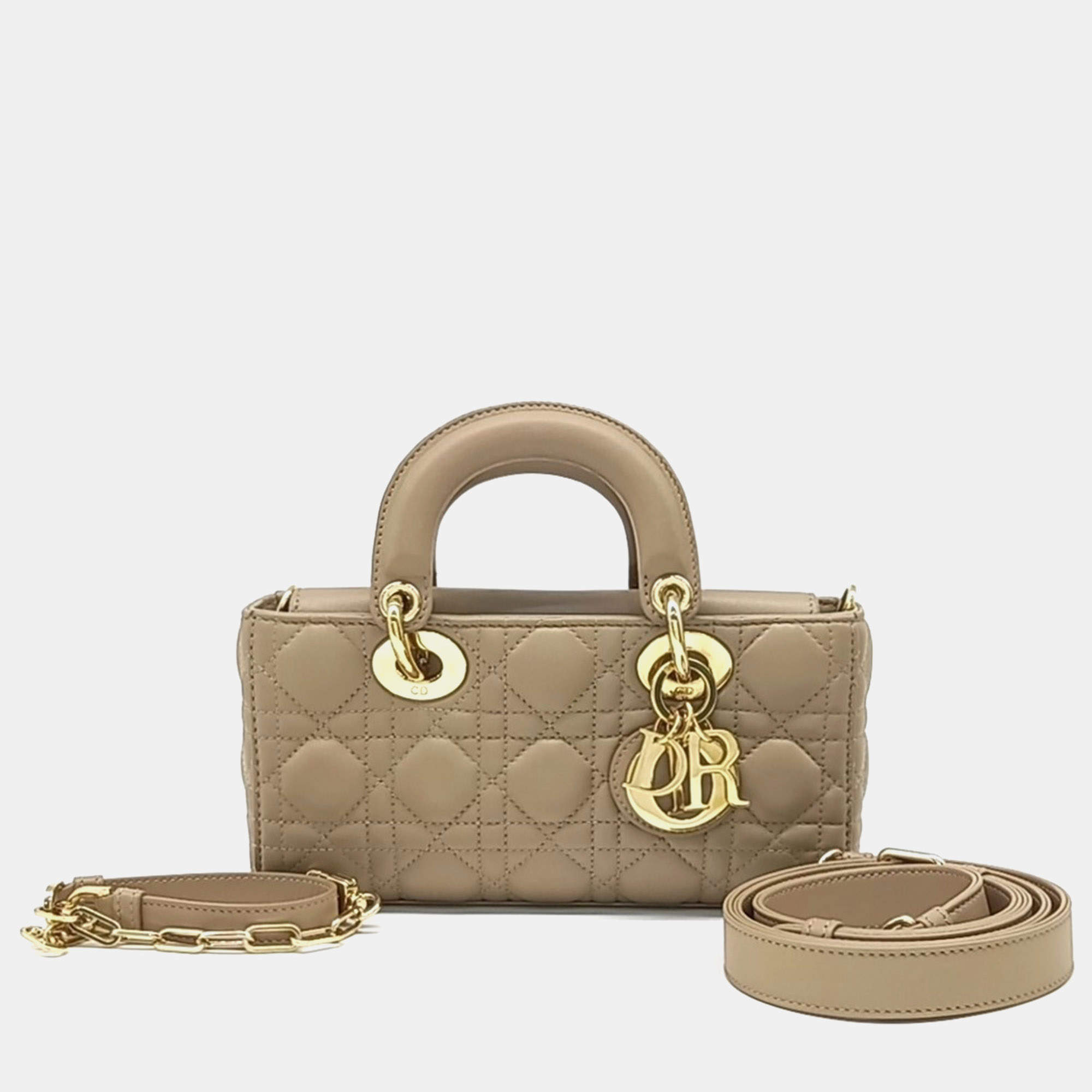 مملوكة مسبقًا Christian Dior Beige Leather Lady D-JOY Small