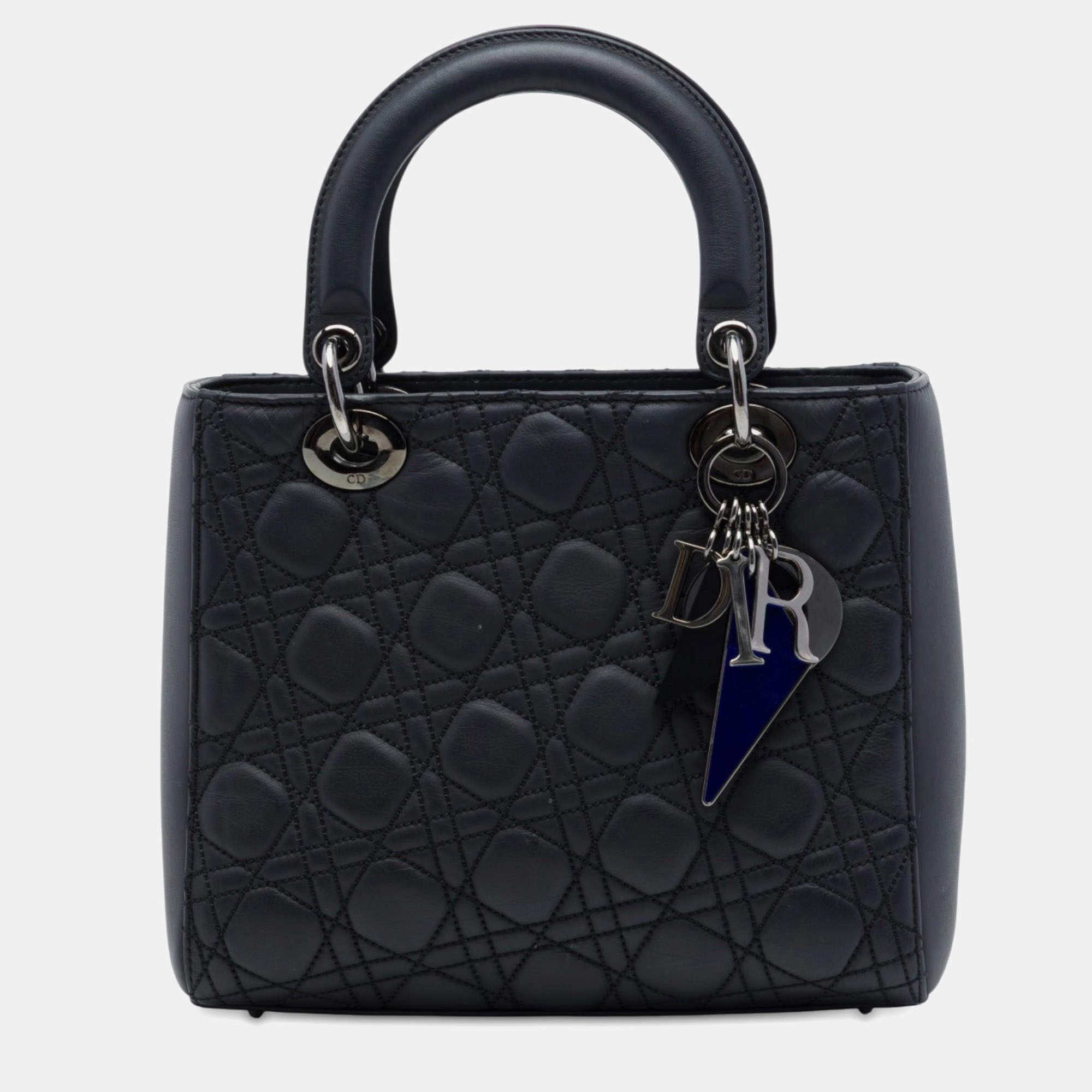 Pre Owned Christian Dior Anselm Reyle Limited Edition Medium Black Cannage Calfskin Leather Top Handle Bag
