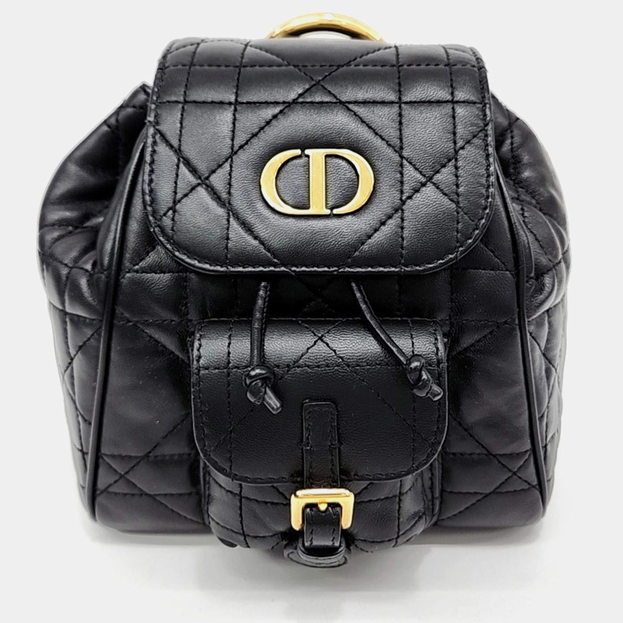 Pre Owned Christian Dior Caro Black Leather Backpack Small M6302