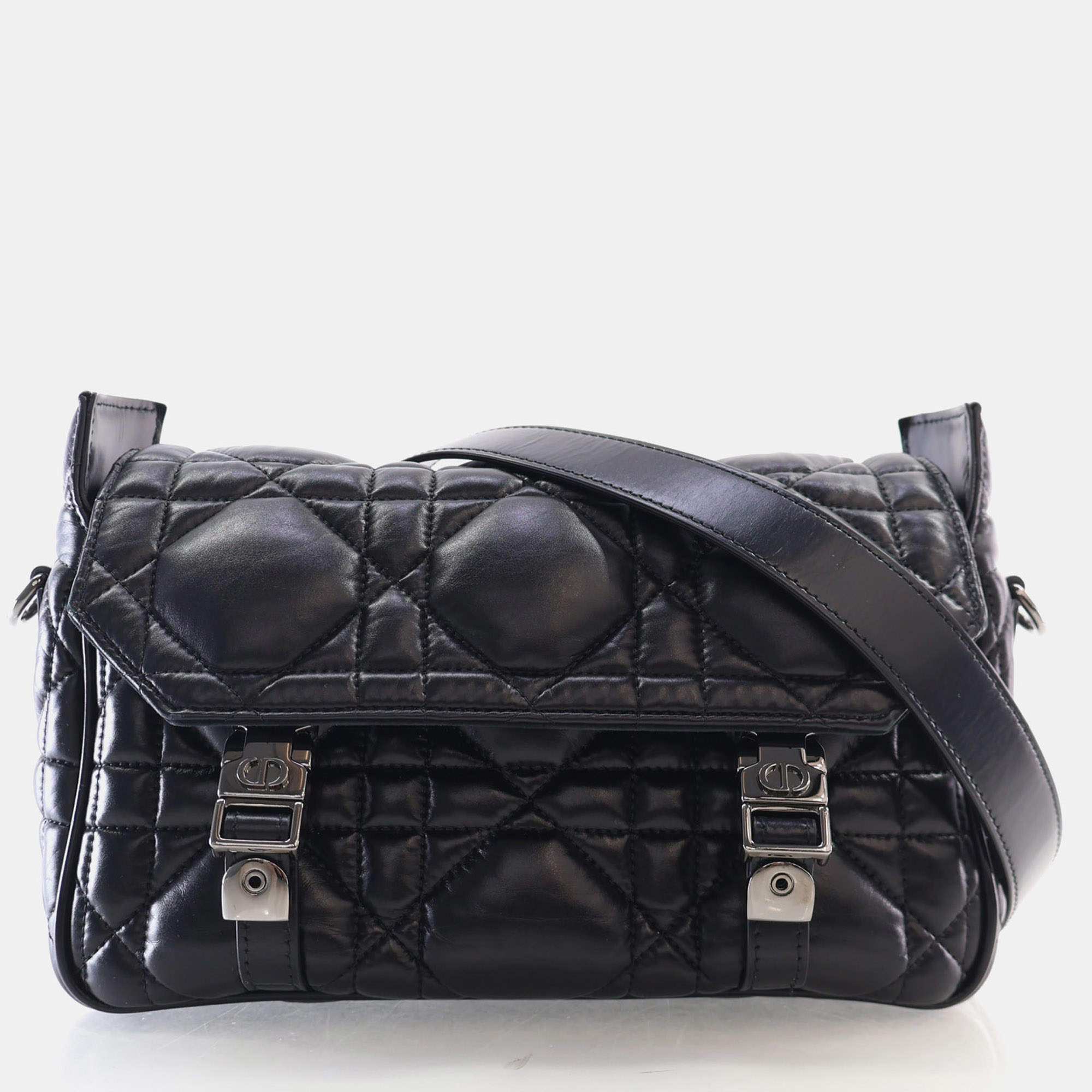 Pre Owned Christian Dior Diorcamp Small Black Macrocannage Calfskin Leather Messenger Bag