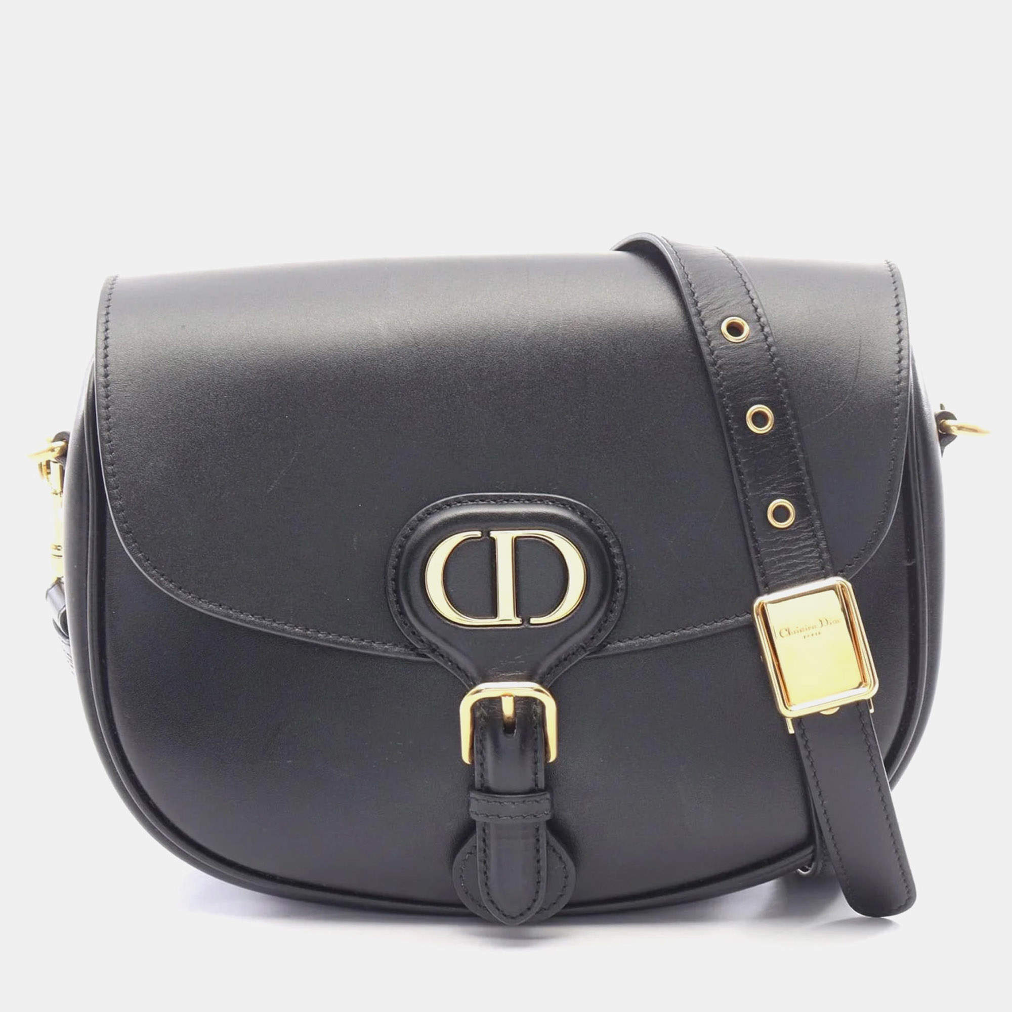 Pre Owned Dior Bobby Medium Black Box Calfskin Leather Shoulder Bag