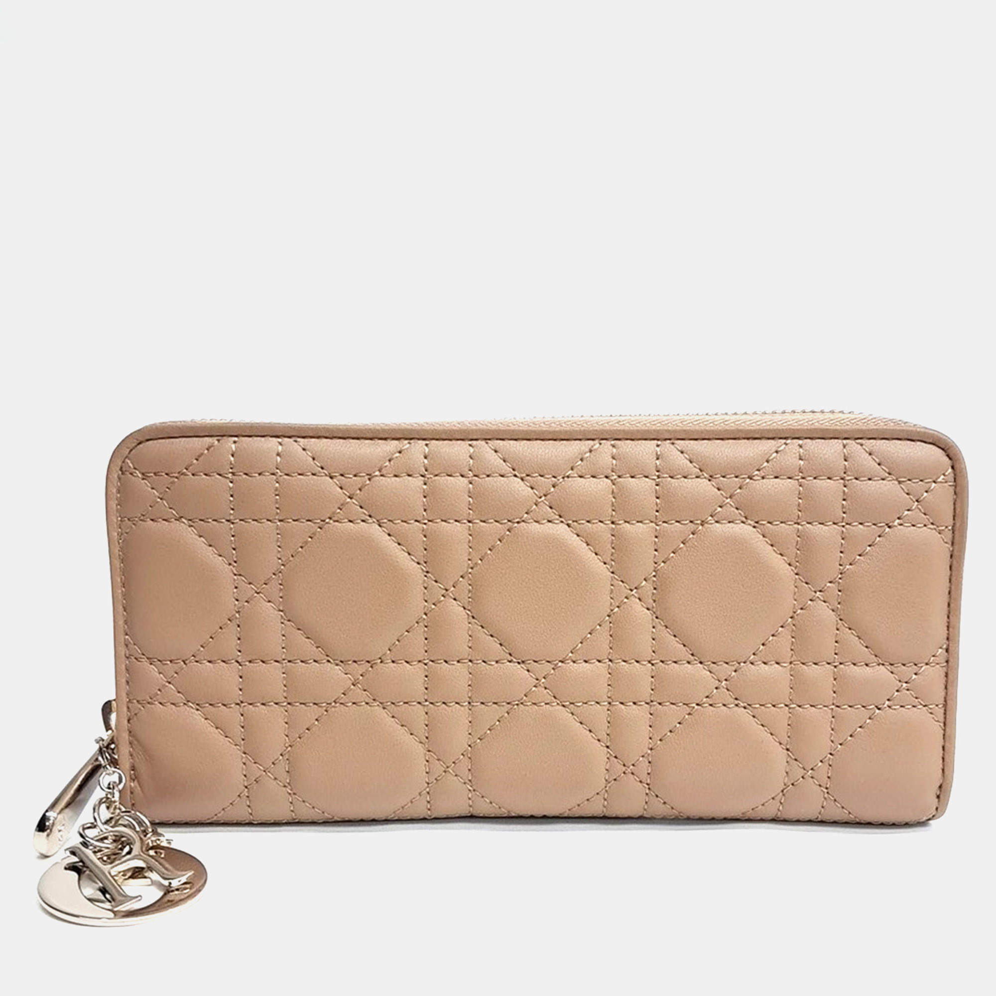Pre Owned Christian Dior Cannage Light Brown Leather Long Wallet