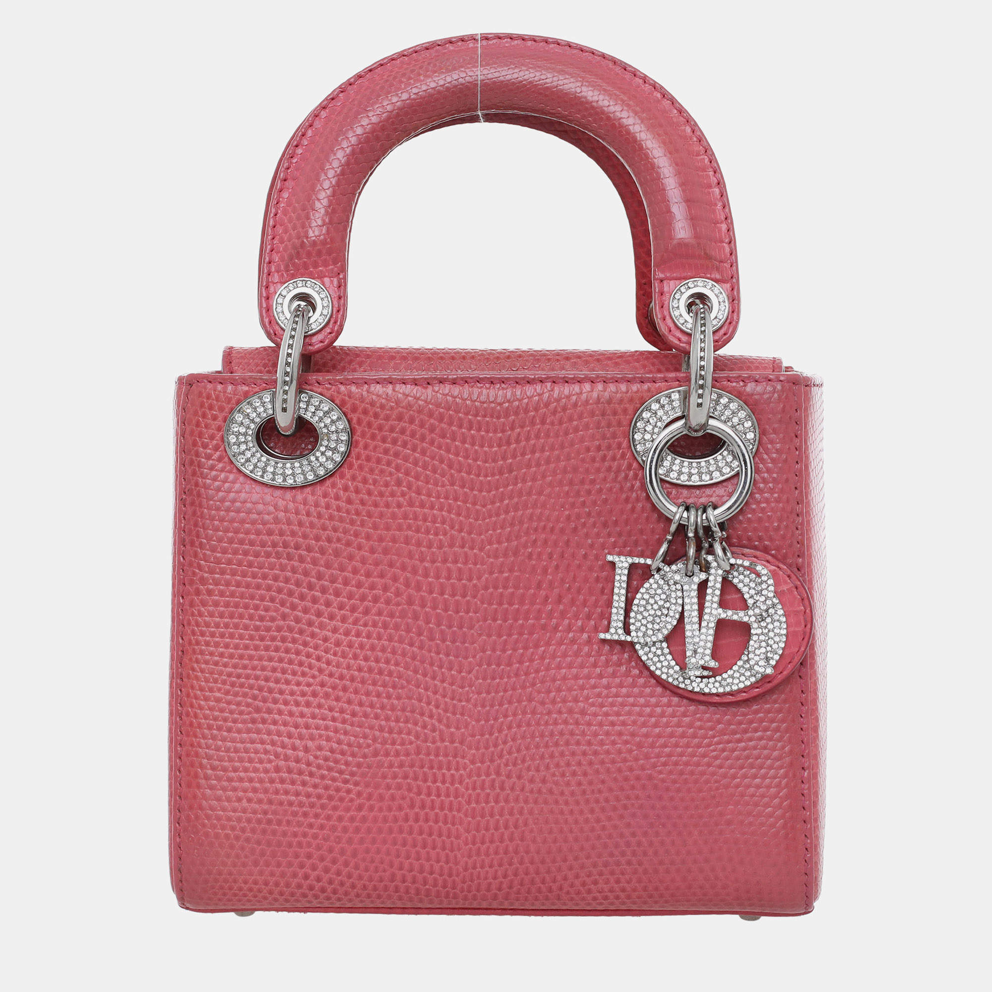 Pre Owned Dior Pink Lizard Leather  Mini Lady Dior Bag 