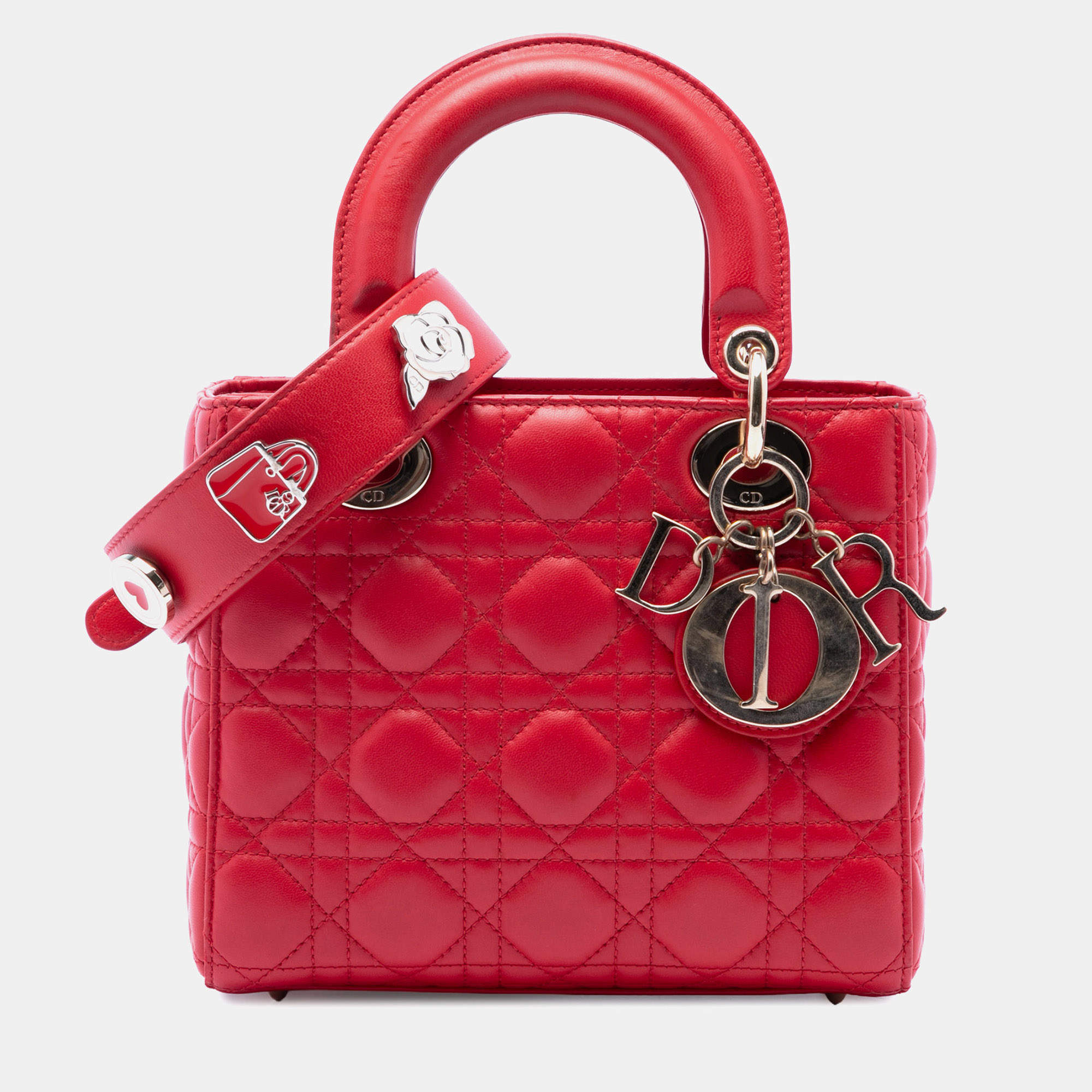 مملوكة مسبقًا Dior Lady Dior Small Cherry Red Cannage Lambskin Leather Top Handle Bag