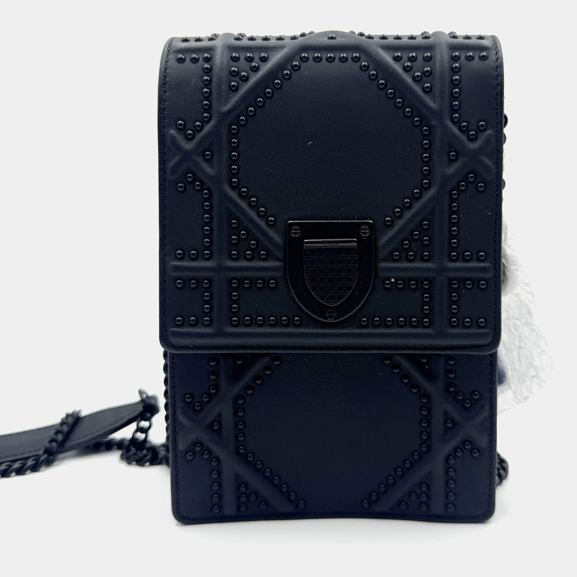 Pre Owned Dior Black Leather Studded Diorama Vertical Chain Clutch