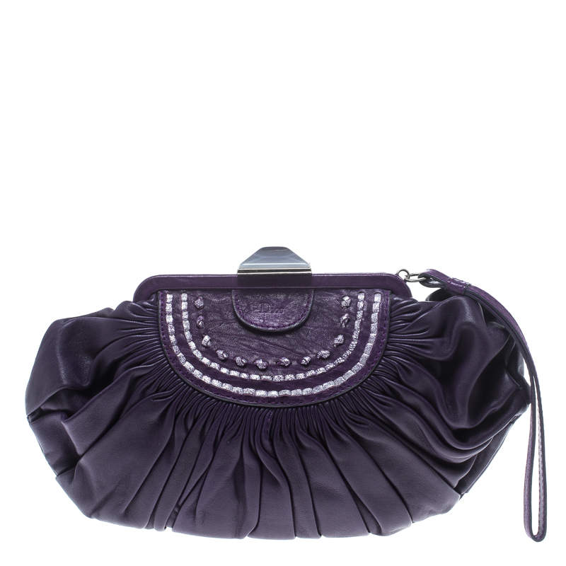 مملوكة مسبقًا Dior Purple Pleated Leather Frame Clutch