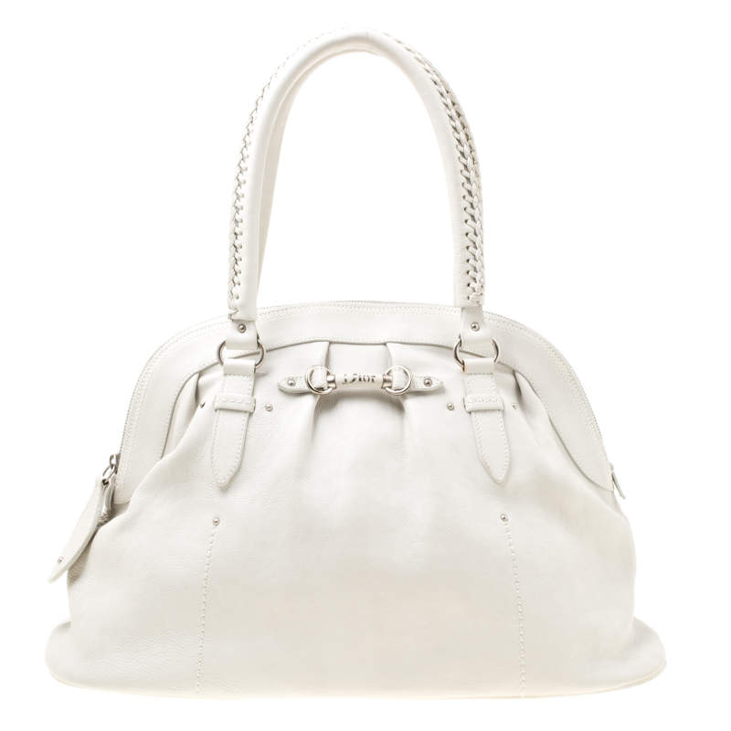 Pre Owned Dior White Leather My Dior Frame Satchel