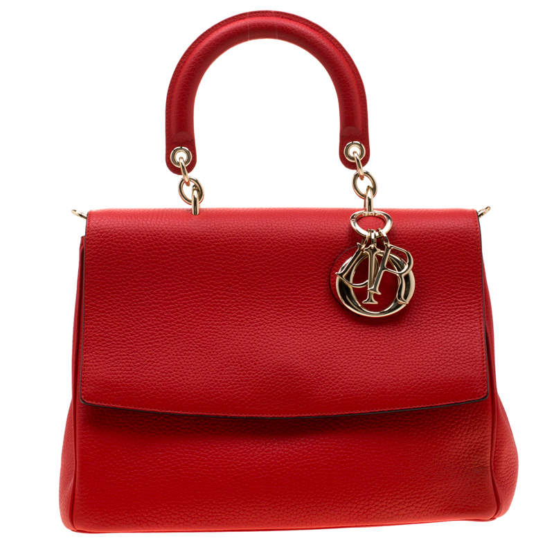 Pre Owned Dior Red Leather Medium Be Dior Top Handle Bag